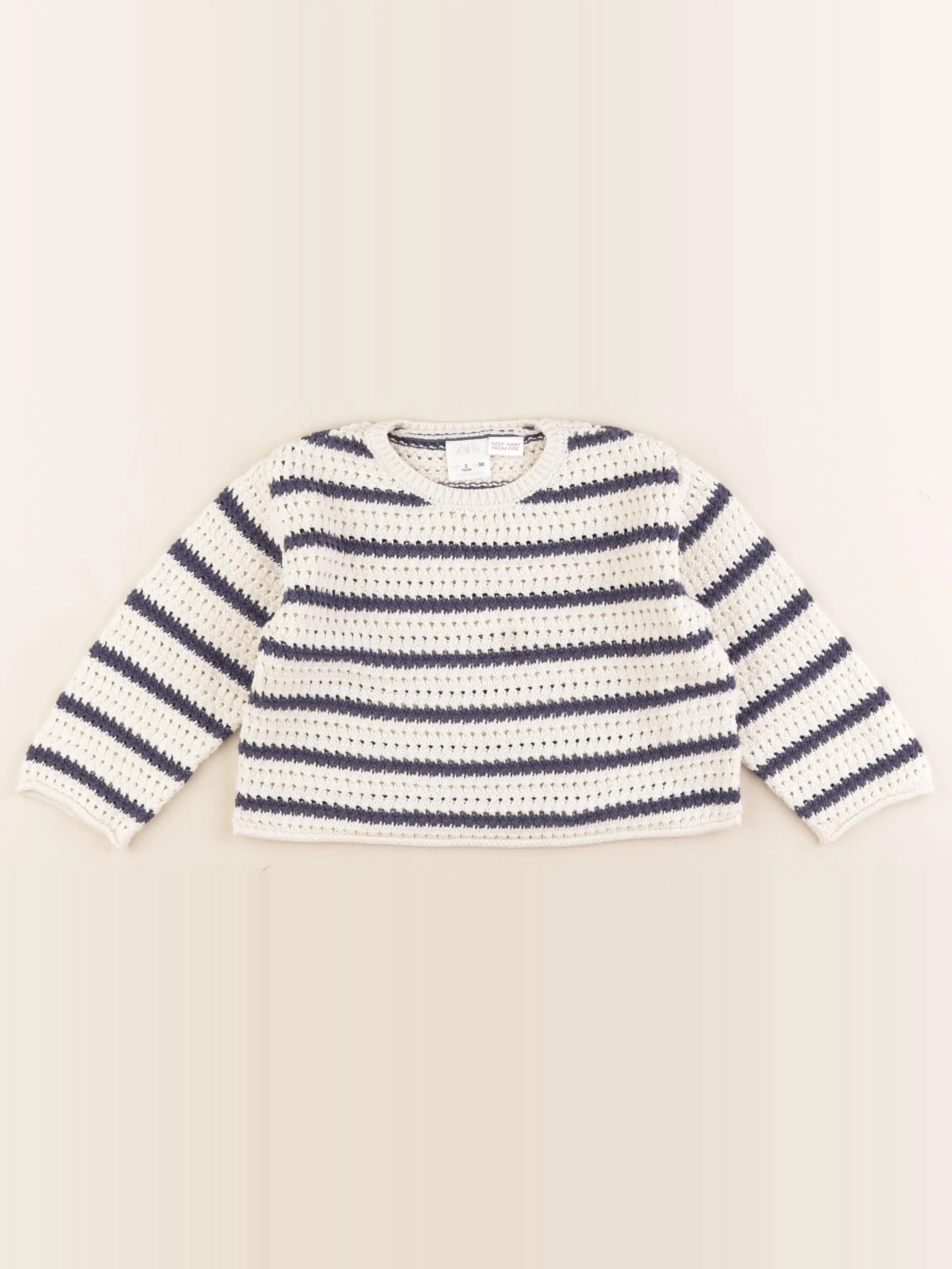 Zara - pull beige, bleu - 3 ans