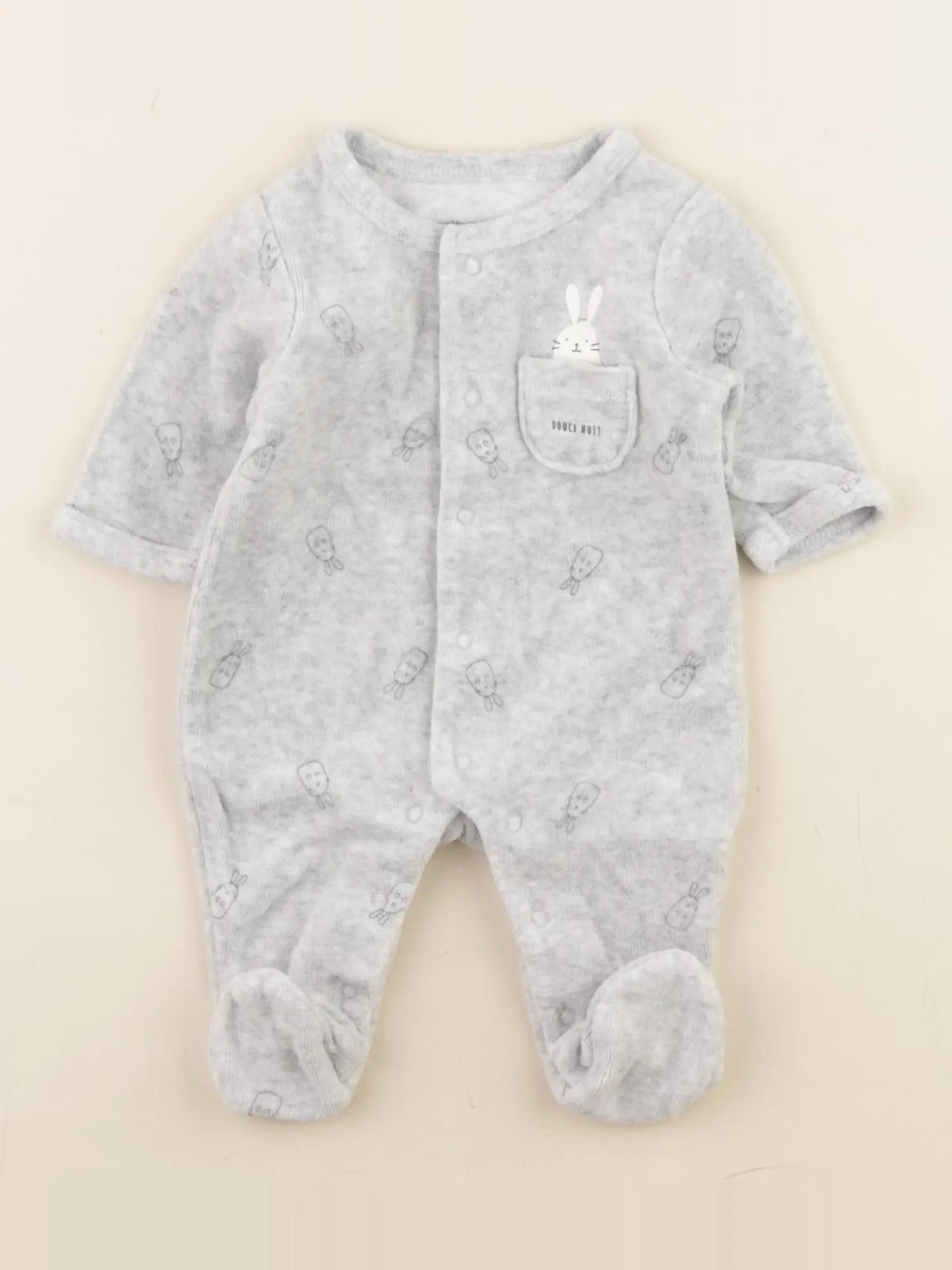 Vertbaudet - pyjama velours gris - 1 mois