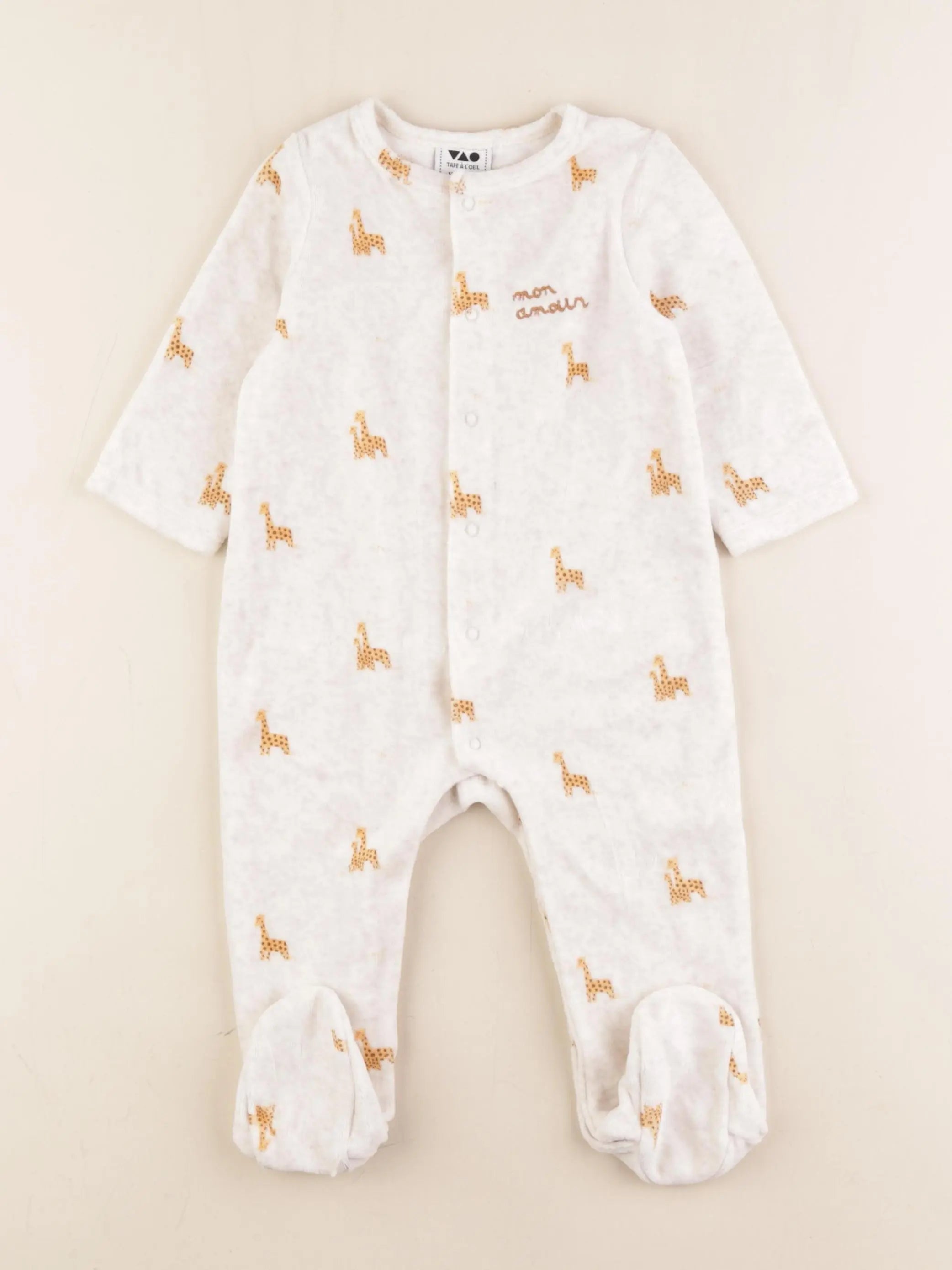 Tape à l'oeil - pyjama velours beige - 12 mois