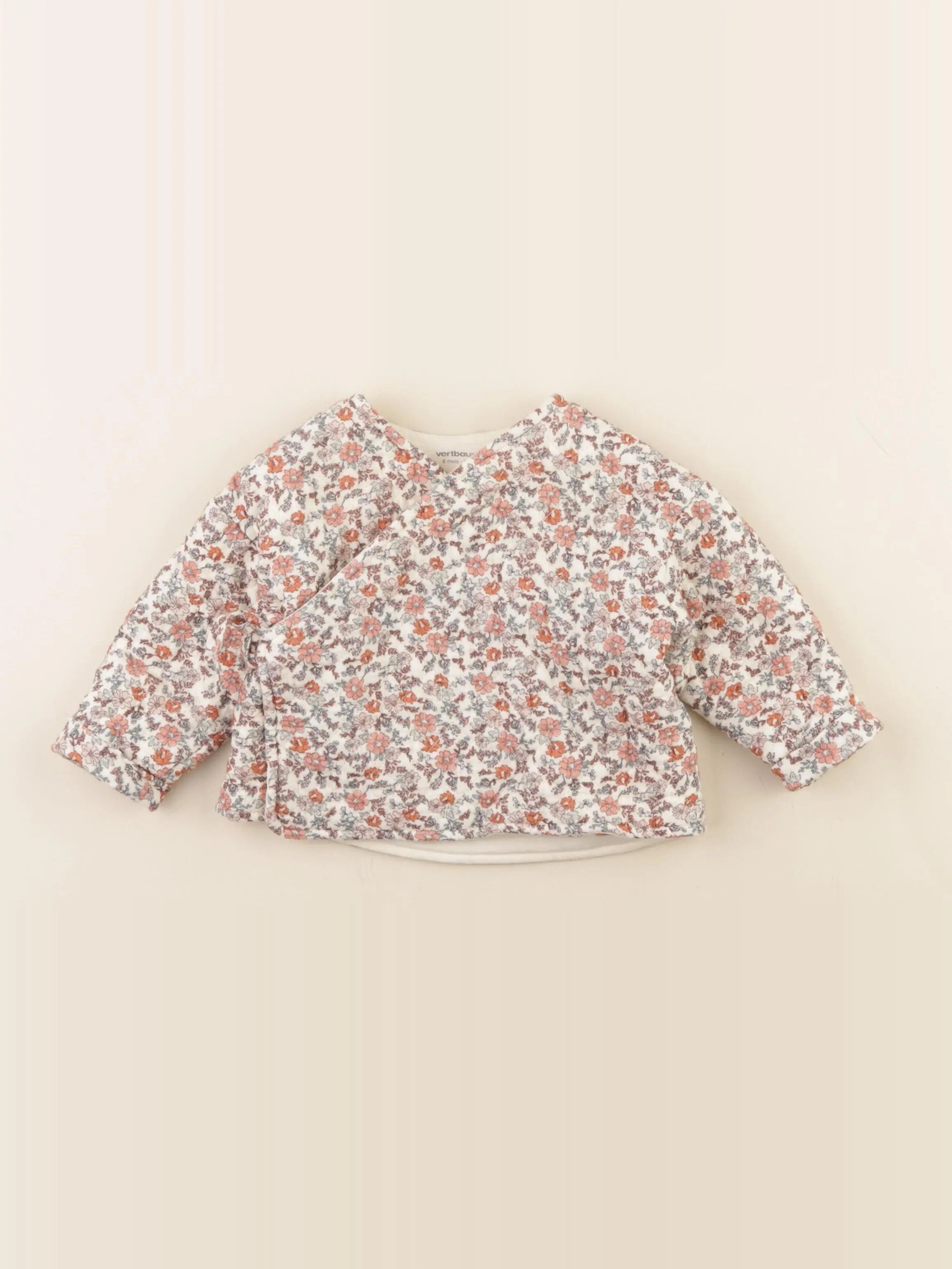 Vertbaudet - veste beige, rose - 6 mois