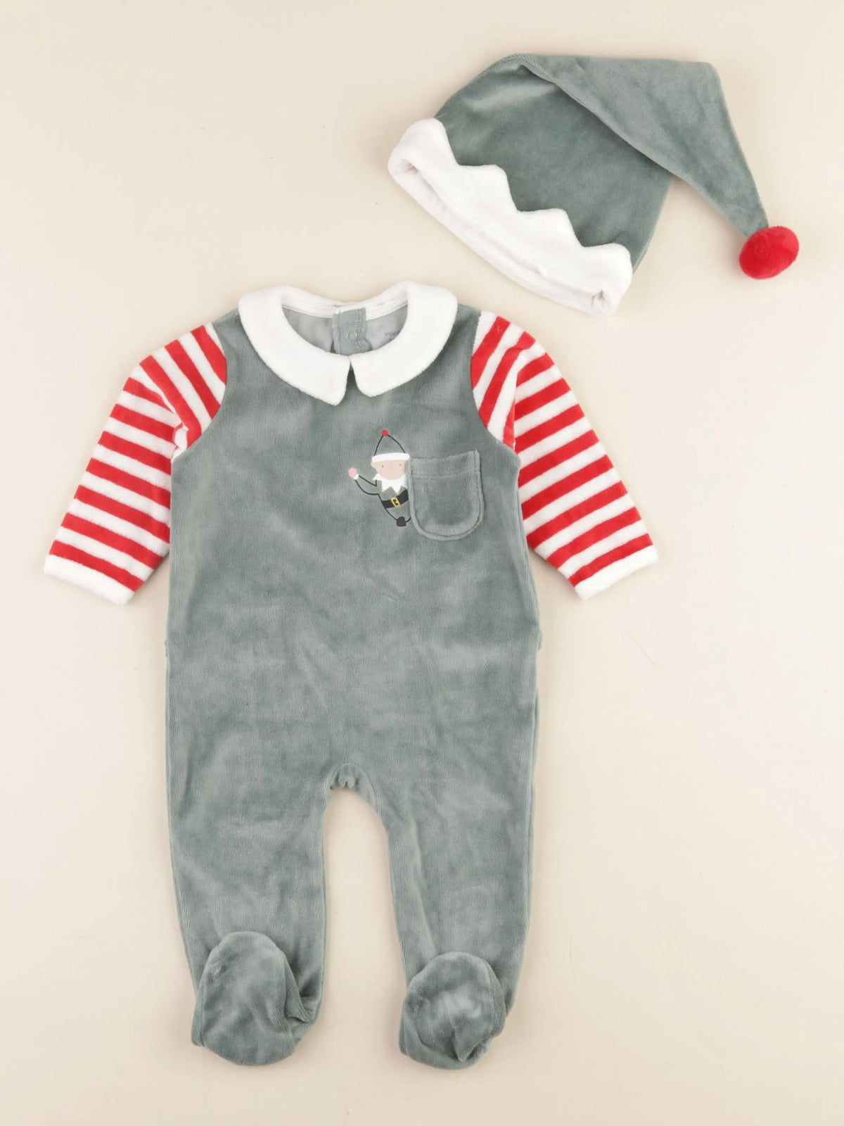 Vertbaudet - pyjama velours vert - 6 mois