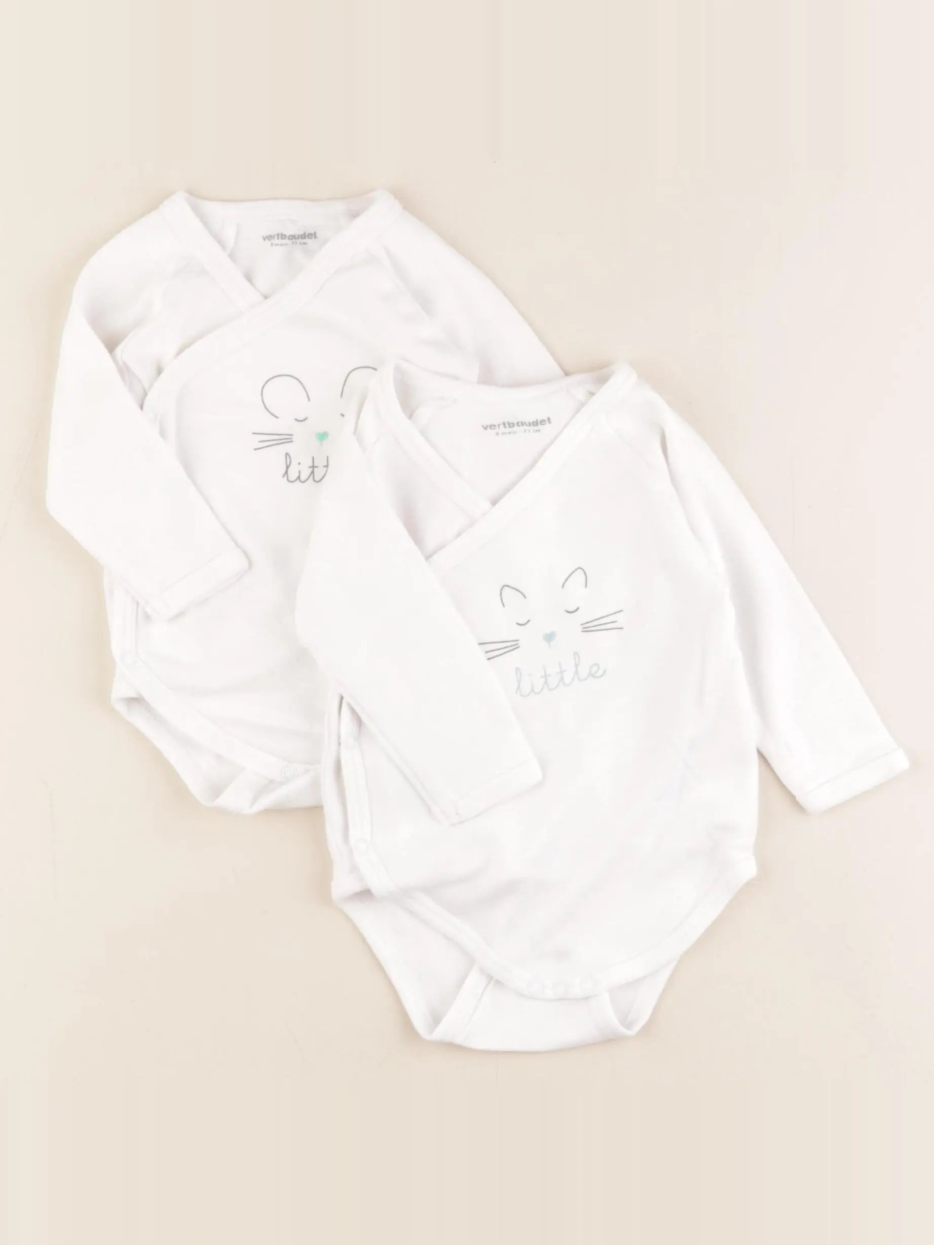 Vertbaudet - lot de 2 bodies en coton blanc - 9 mois