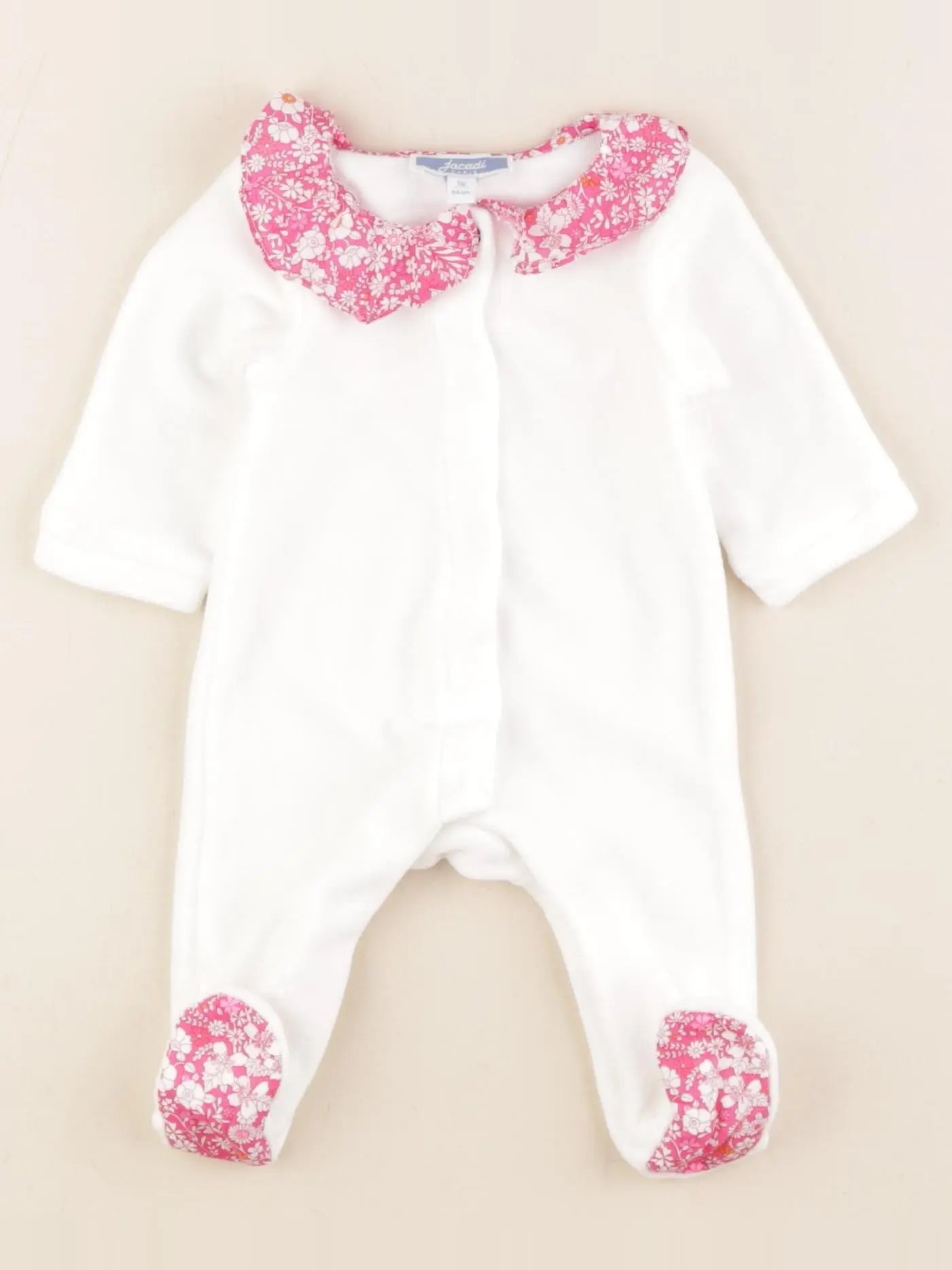 Jacadi - pyjama velours blanc, rose - 1 mois