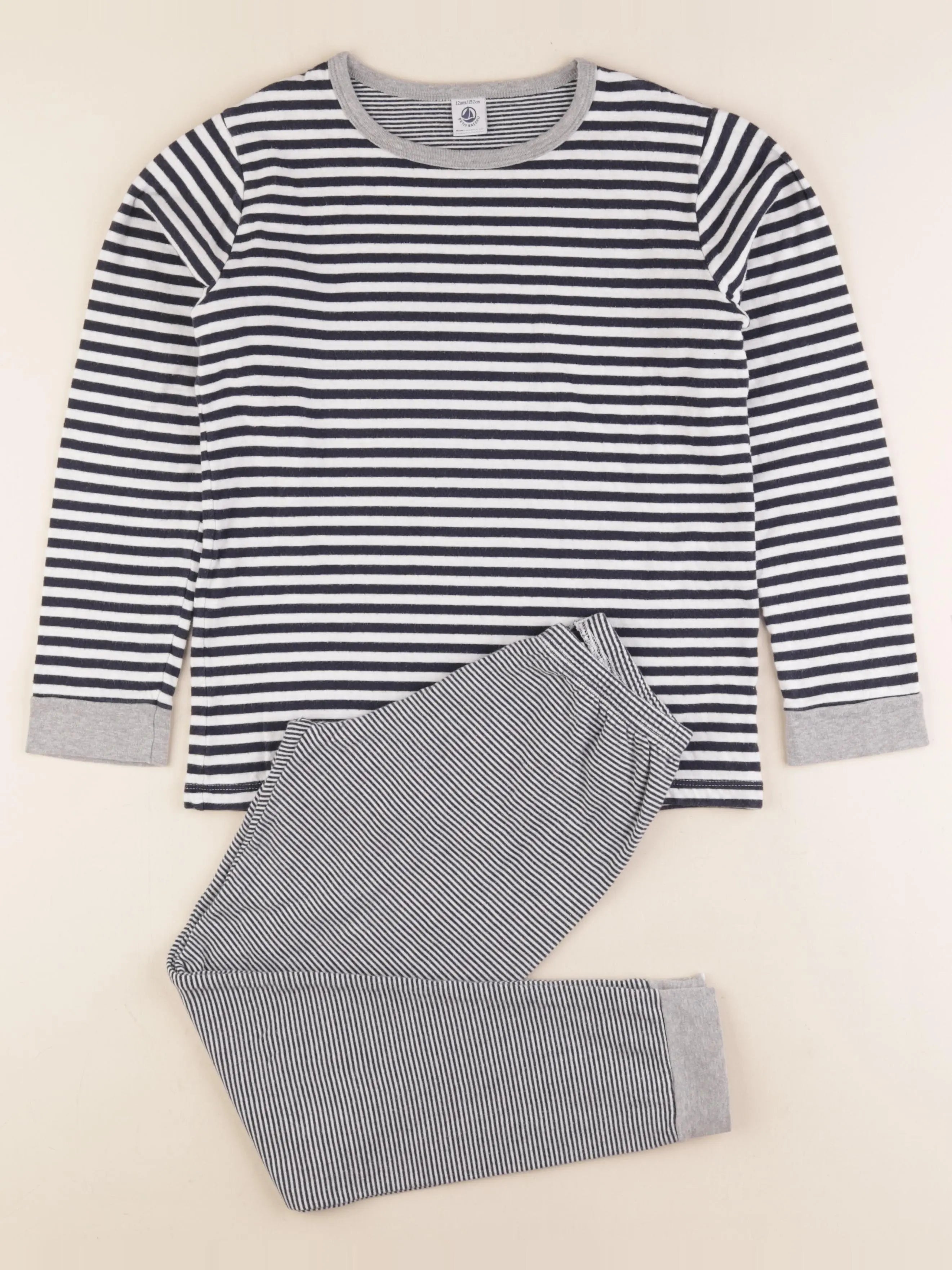 Petit Bateau - pyjama coton bleu, blanc - 12 ans