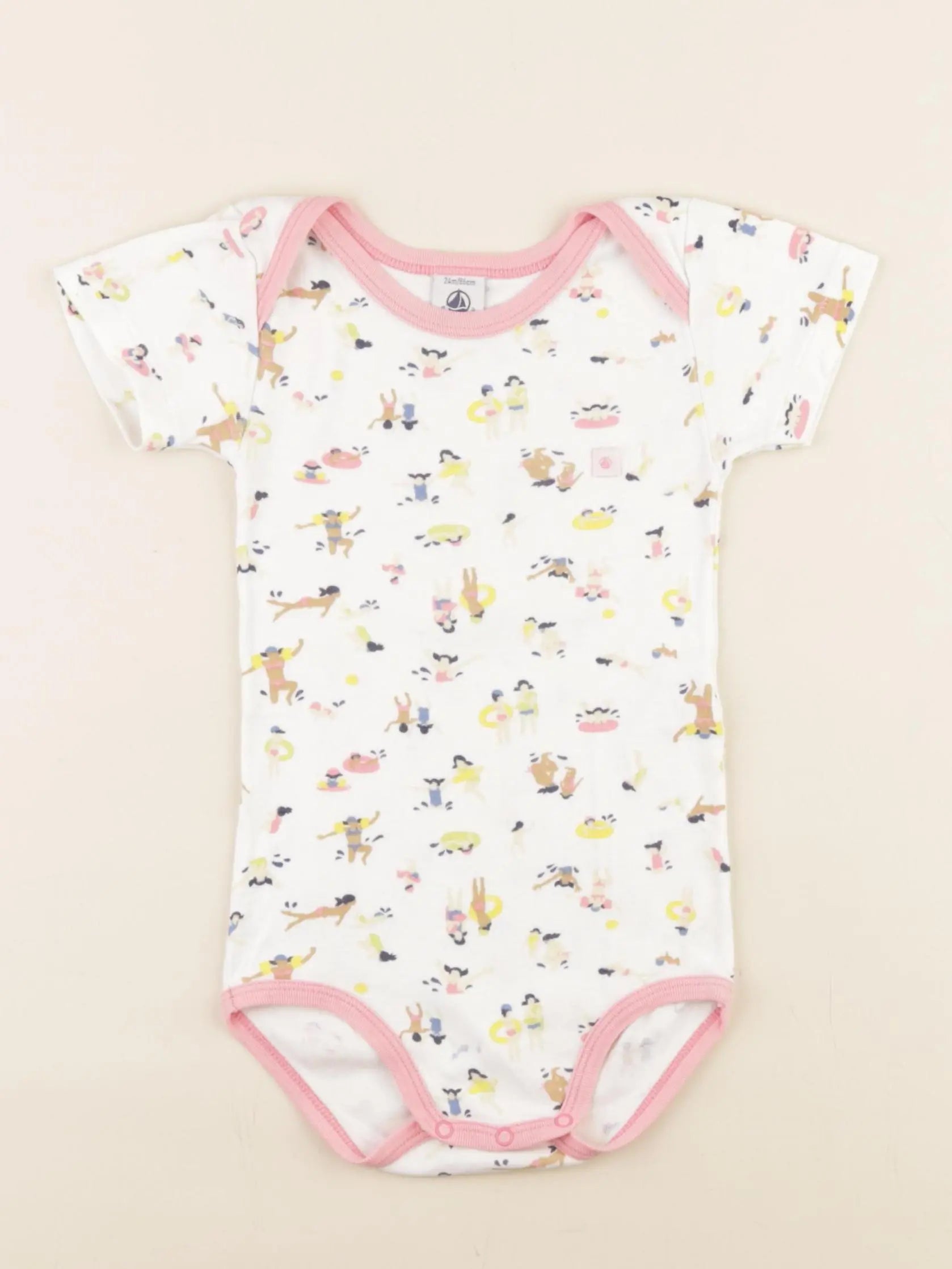 Petit Bateau - body blanc, rose - 24 mois
