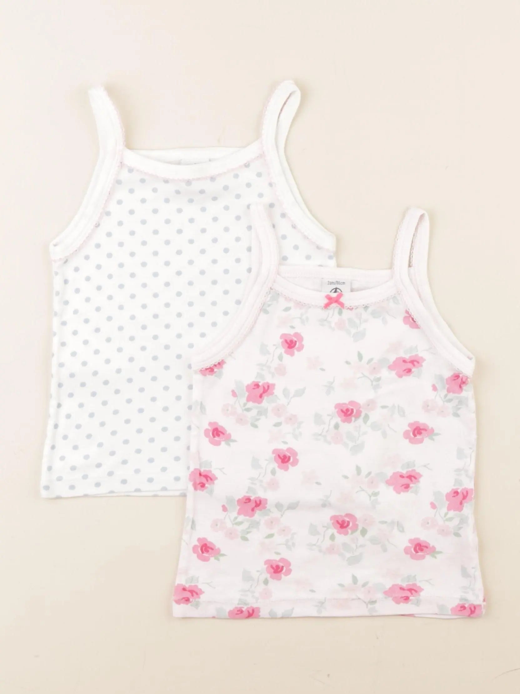 Petit Bateau - lot de 2 maillots de corps bleu, blanc, rose - 2 ans