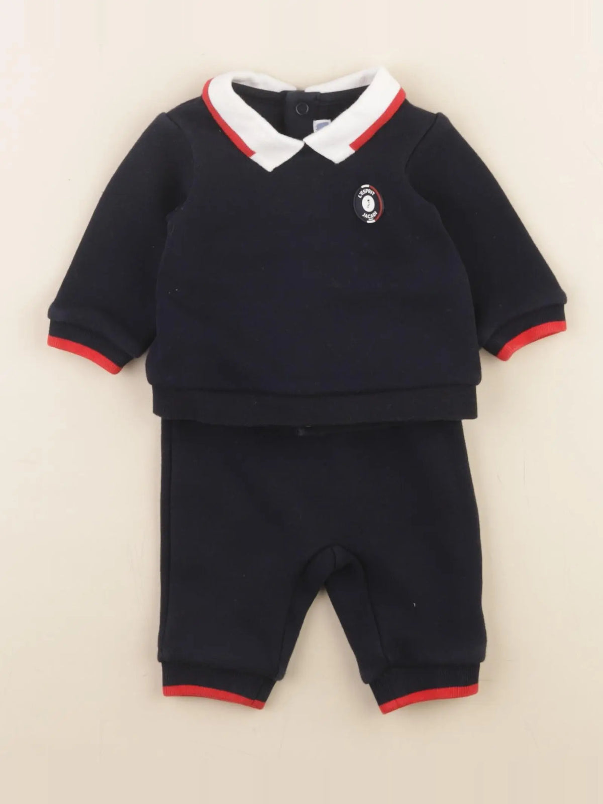 Jacadi - ensemble doublé bleu, rouge - 1 mois