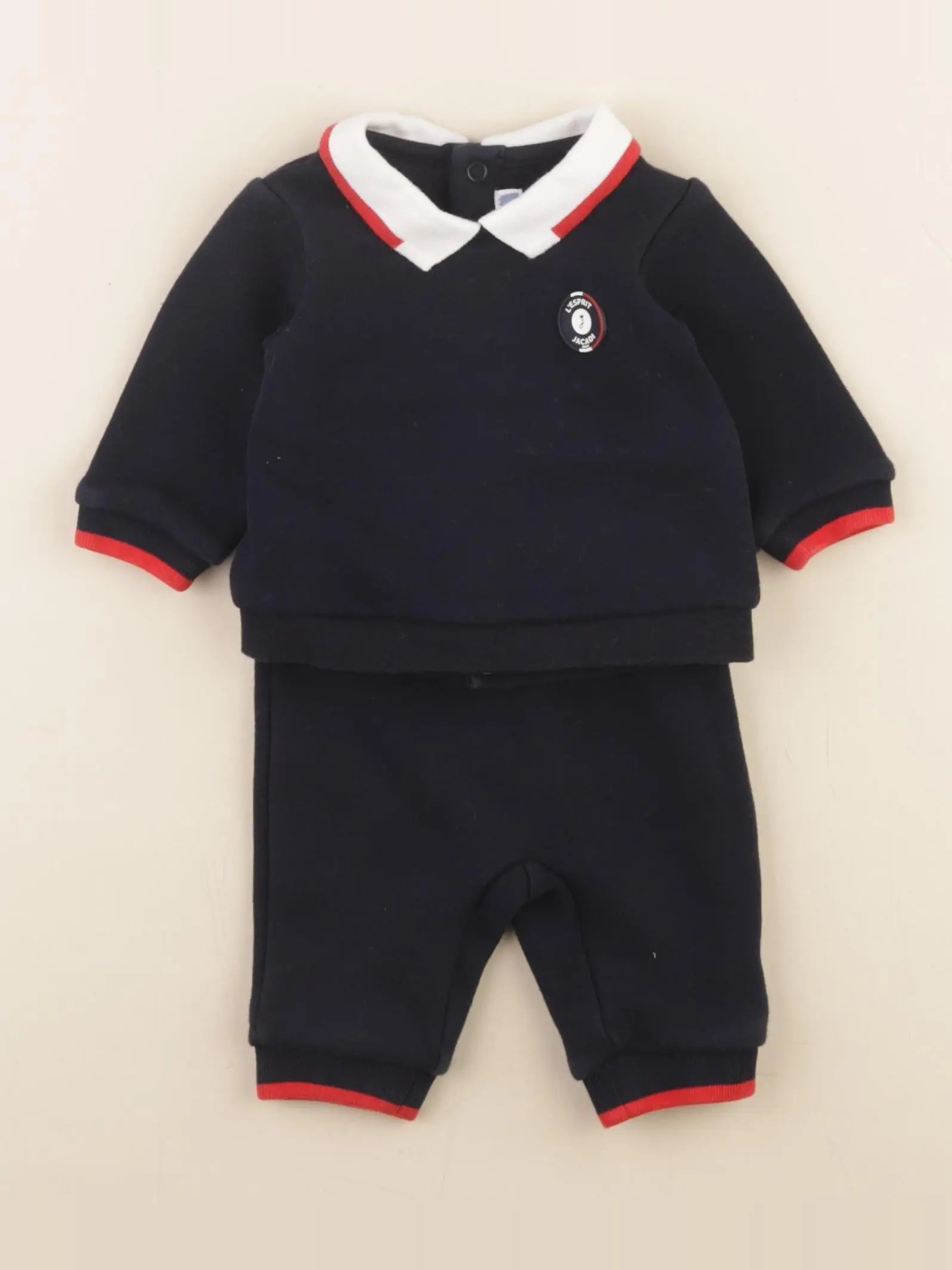 Jacadi - ensemble doublé bleu, rouge - 1 mois