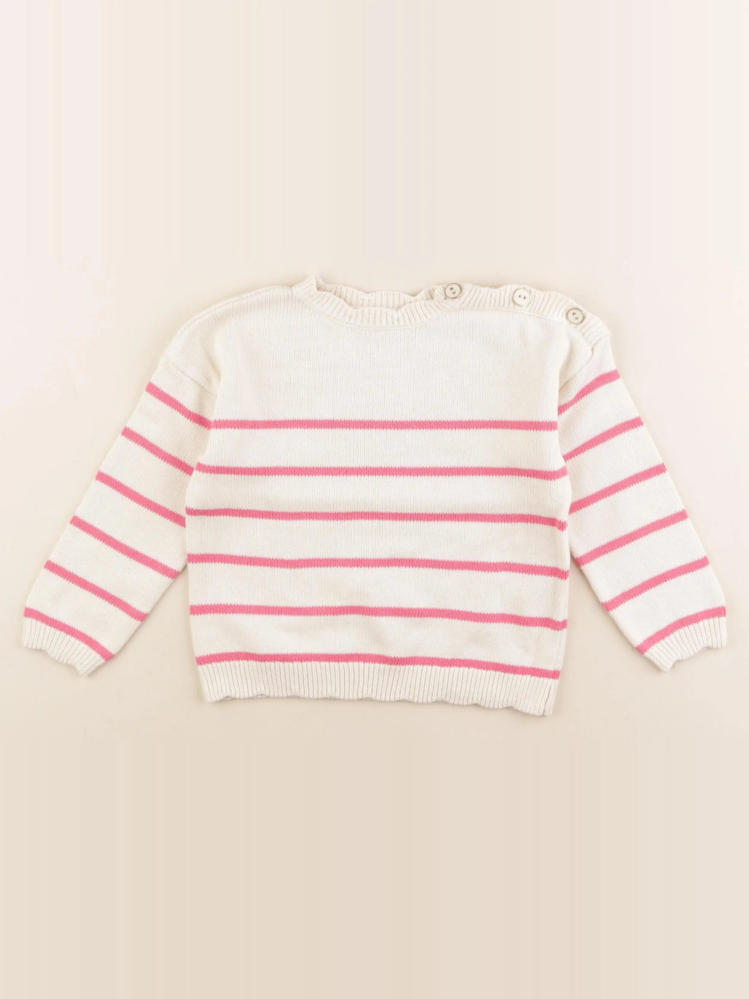 Vertbaudet - pull beige, rose - 4 ans
