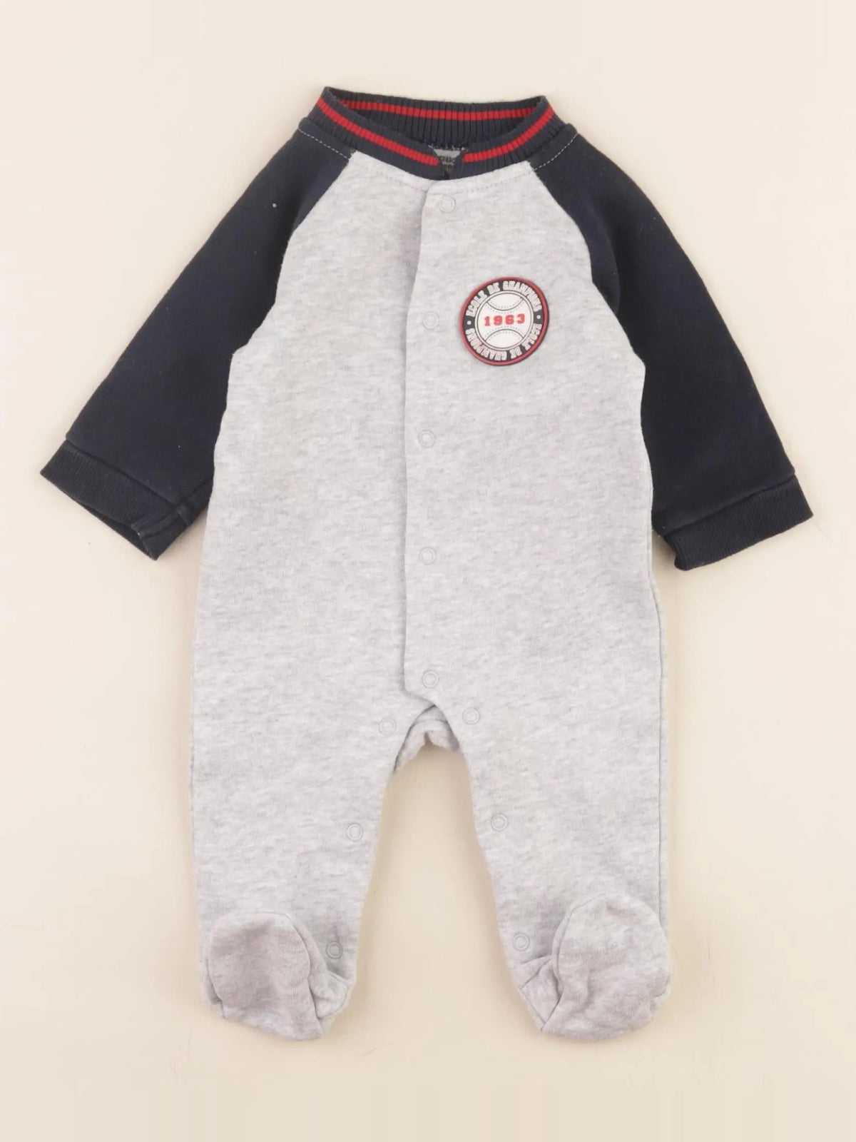 Vertbaudet - pyjama coton bleu, gris - 3 mois