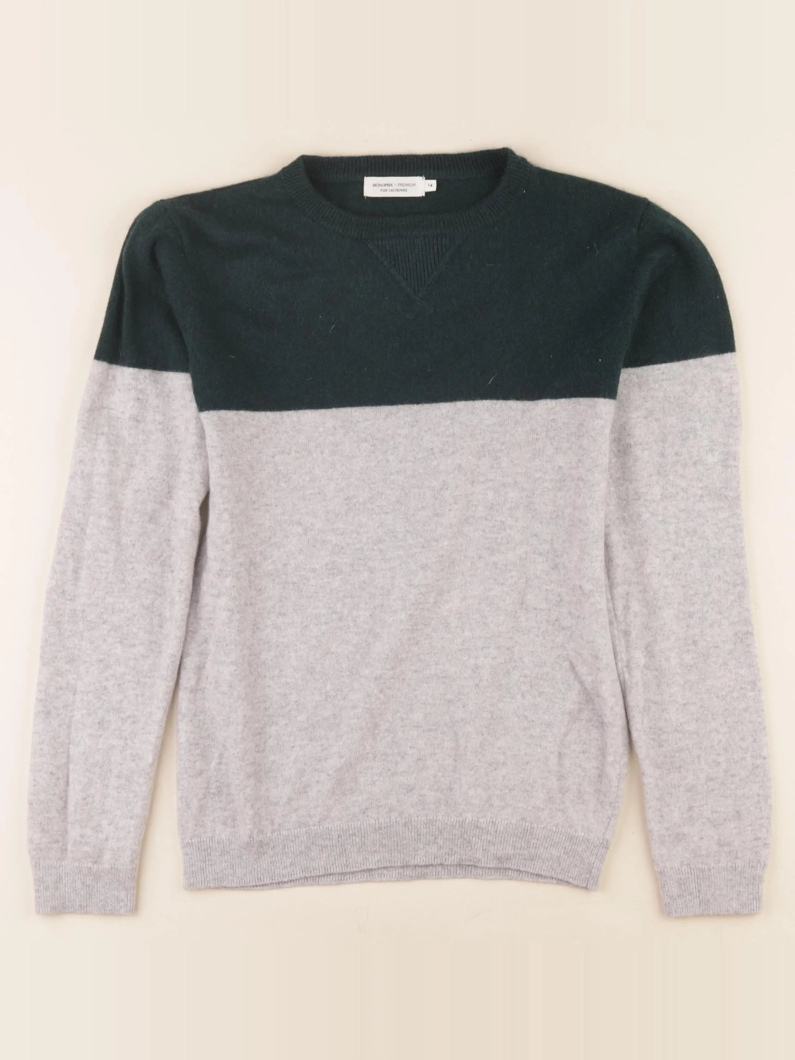 Monoprix - pull gris, vert - 14 ans