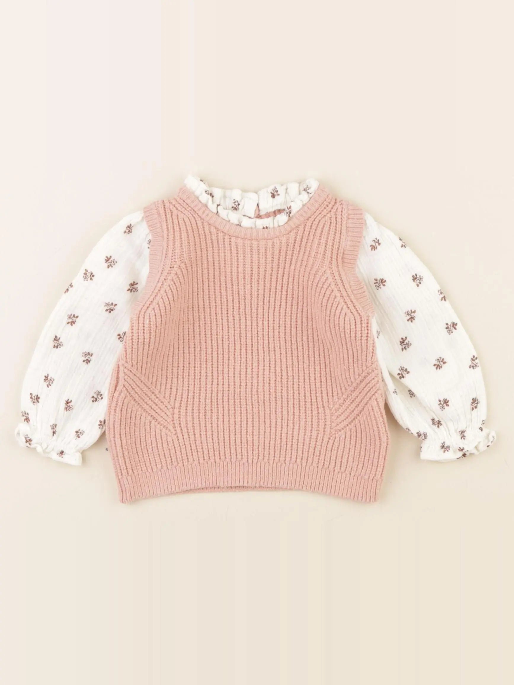 Vertbaudet - pull beige, rose - 6 mois