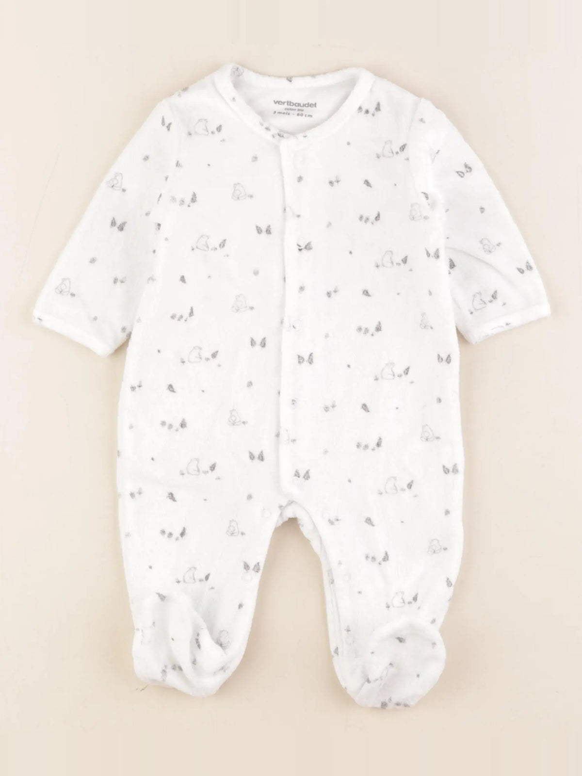 Vertbaudet - pyjama velours blanc - 3 mois