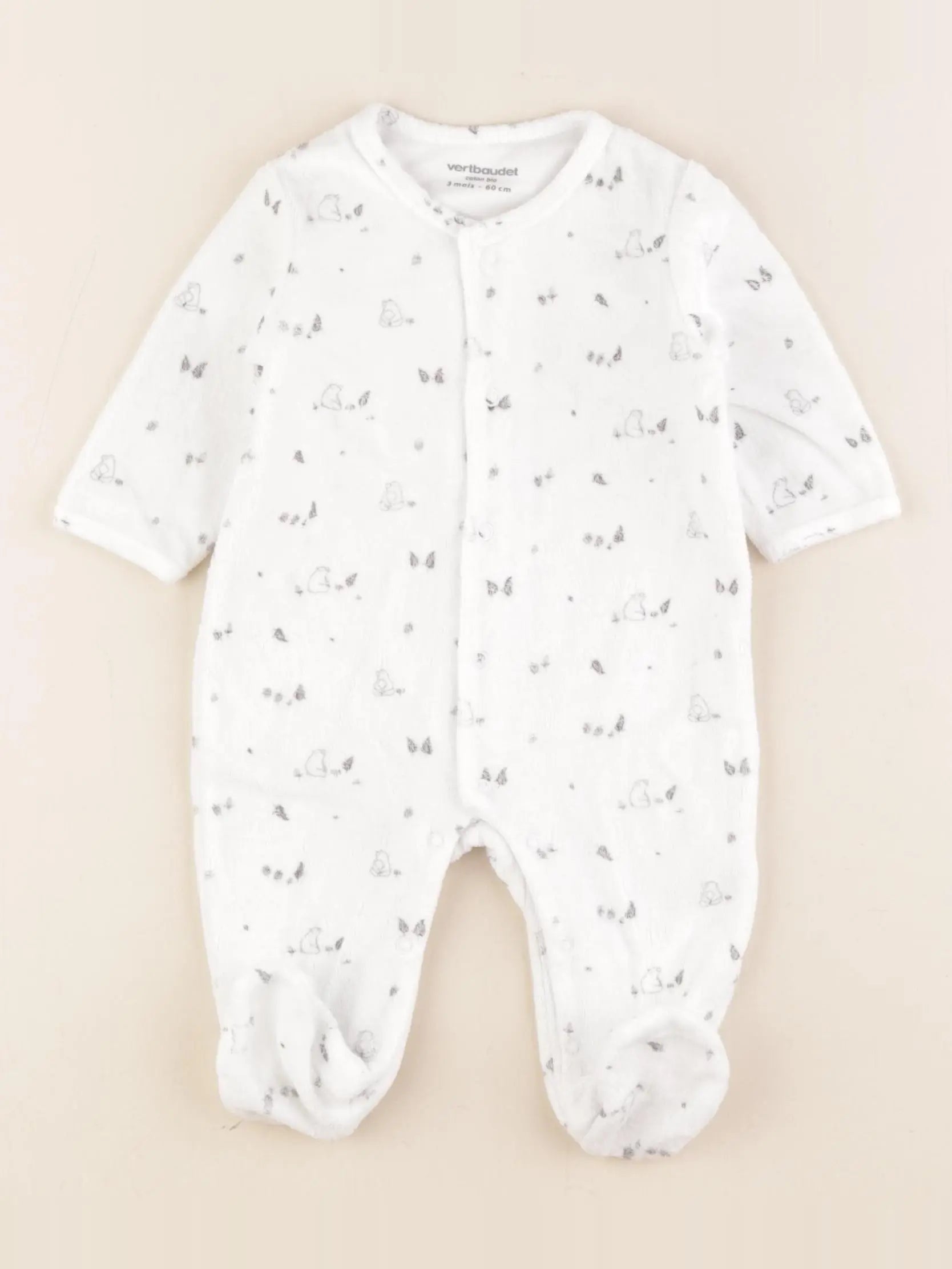 Vertbaudet - pyjama velours blanc - 3 mois