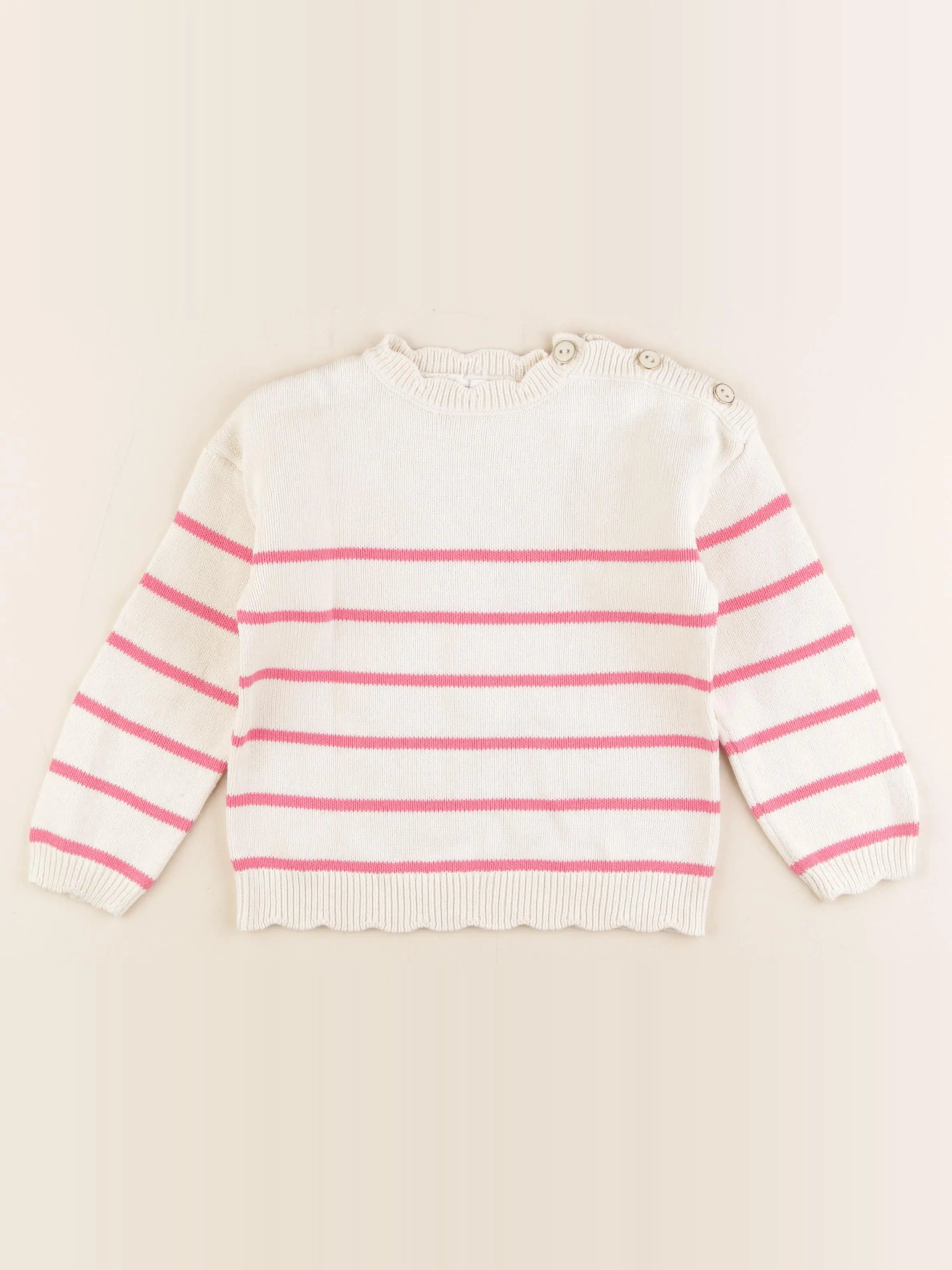 Vertbaudet - pull beige, rose - 5 ans