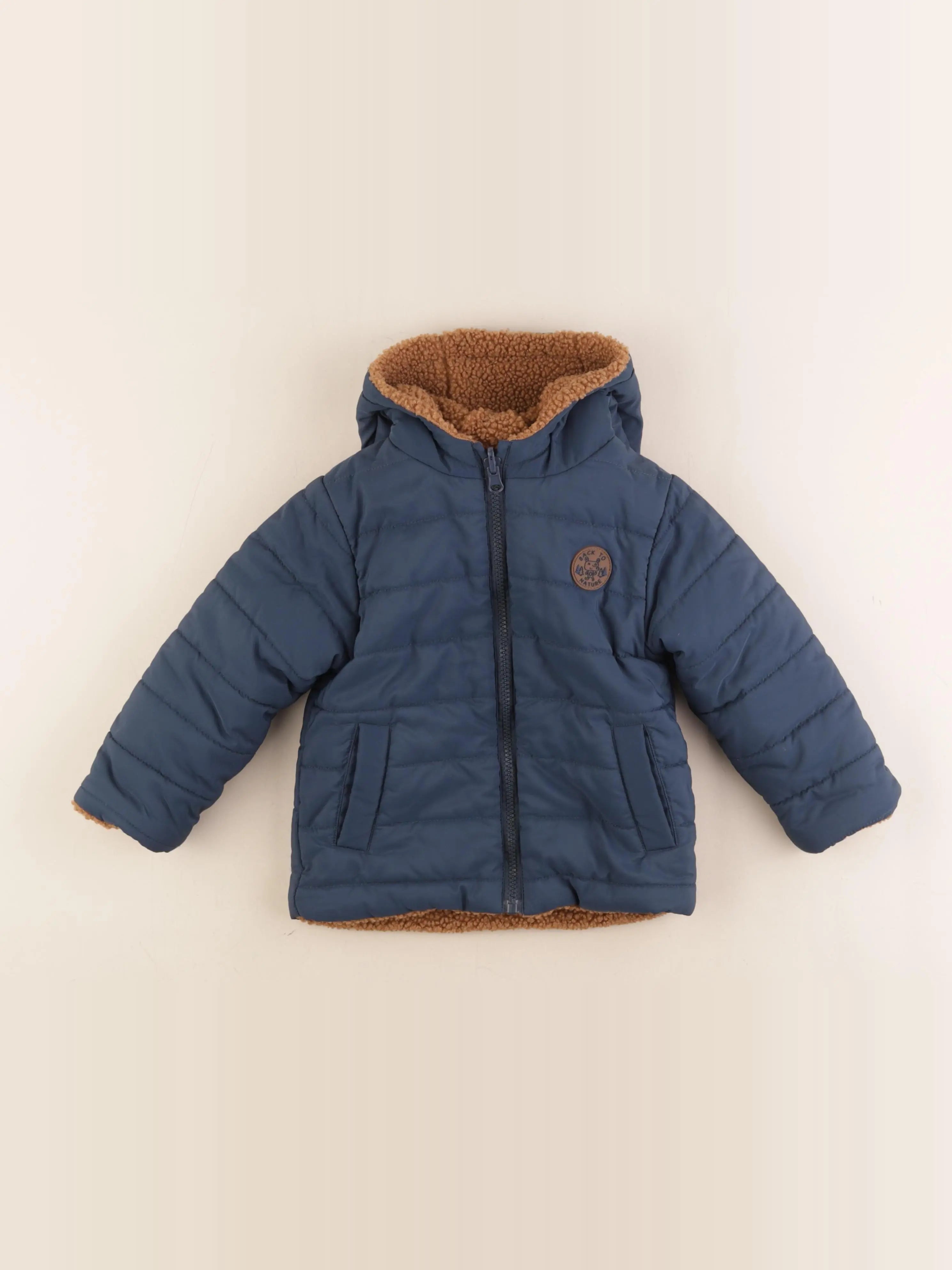 Vertbaudet - veste doublé, réversible bleu, marron - 3 ans