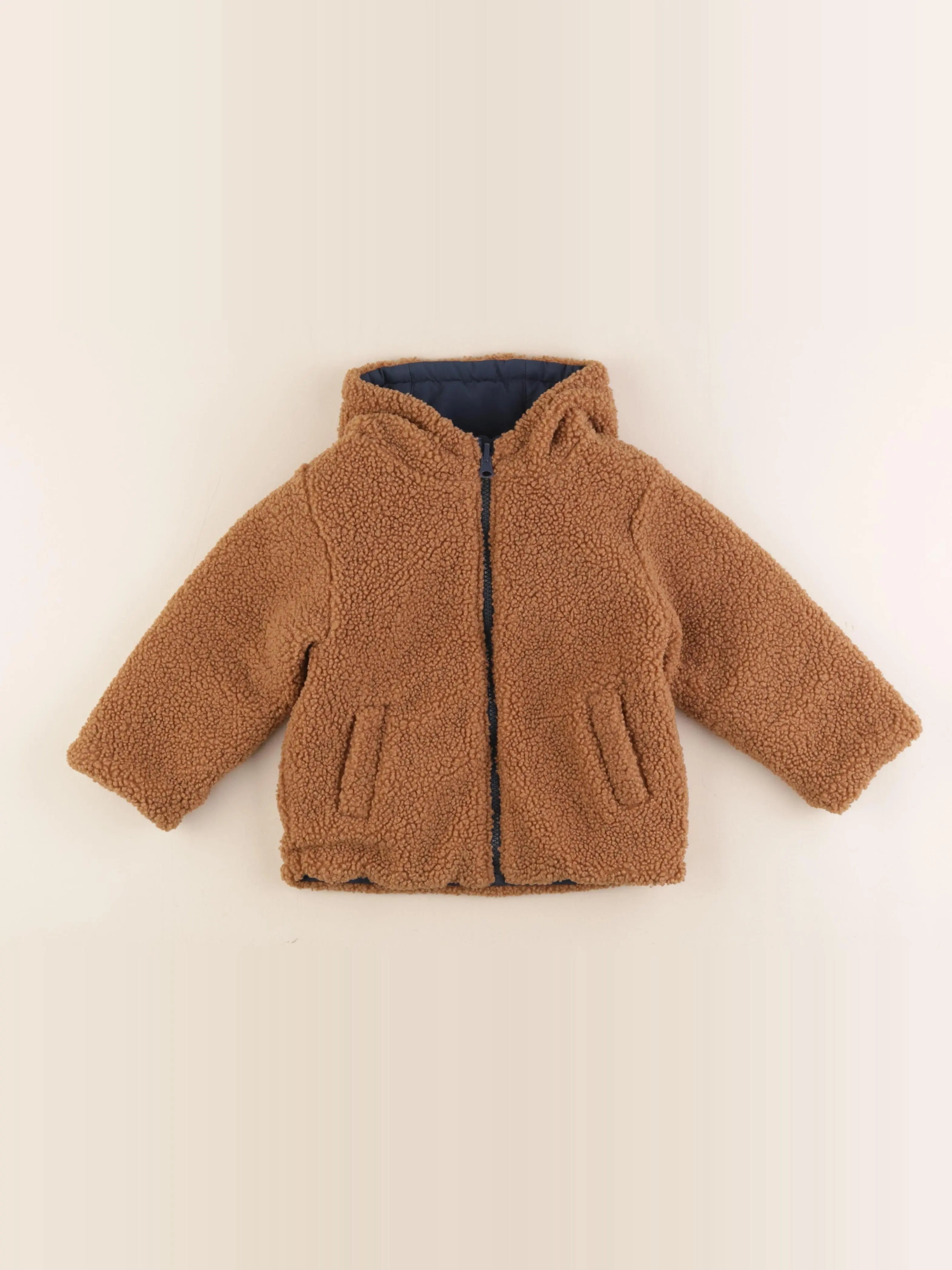 Vertbaudet - veste doublé, réversible bleu, marron - 3 ans