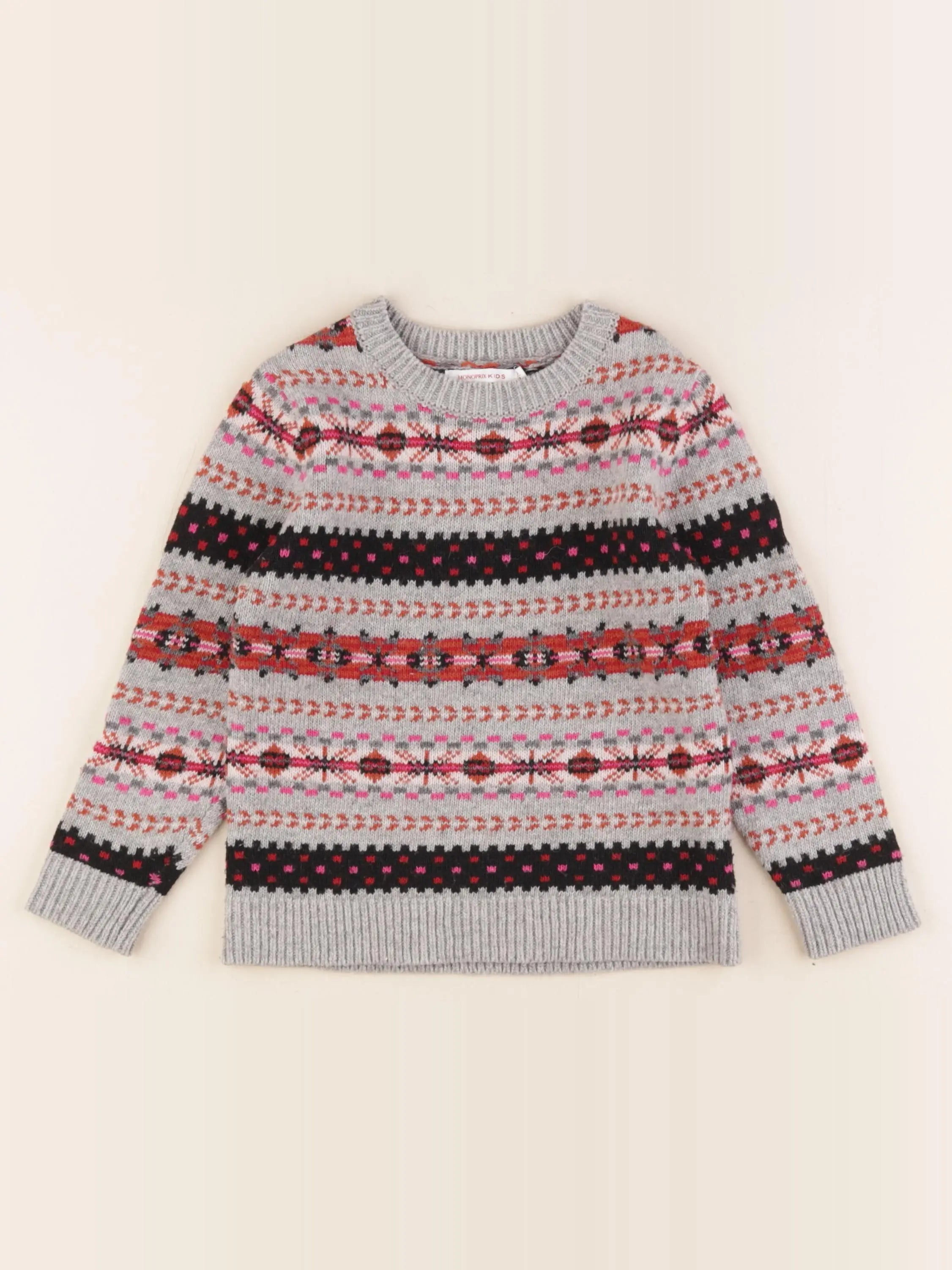 Monoprix - pull gris, multicolore - 3/4 ans