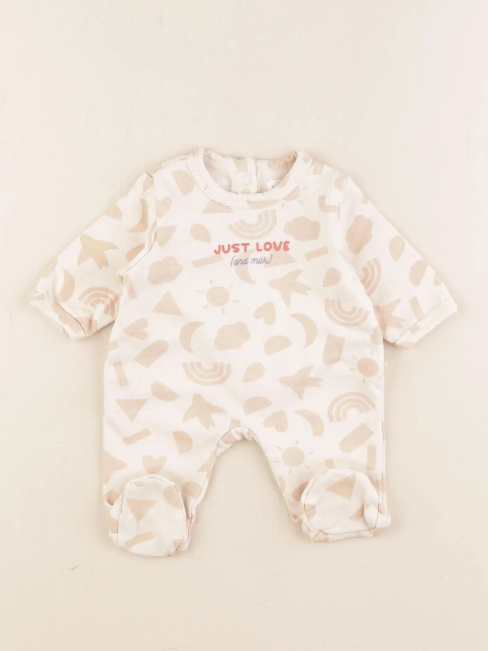 Vertbaudet - pyjama coton beige, marron - 0 mois