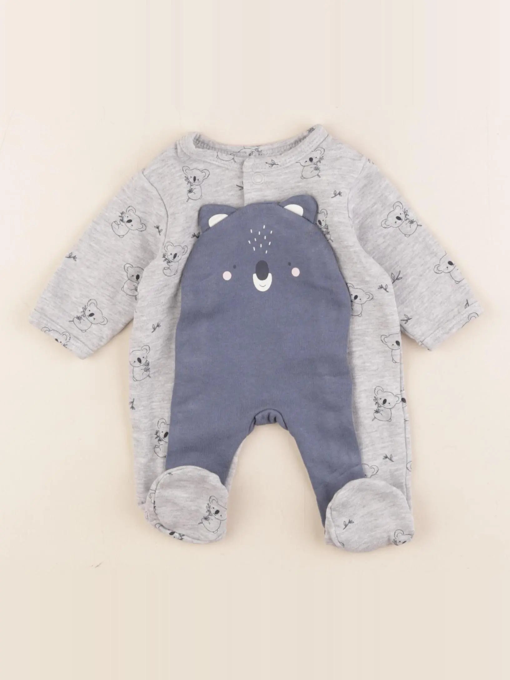 Vertbaudet - pyjama coton bleu, gris - 0 mois