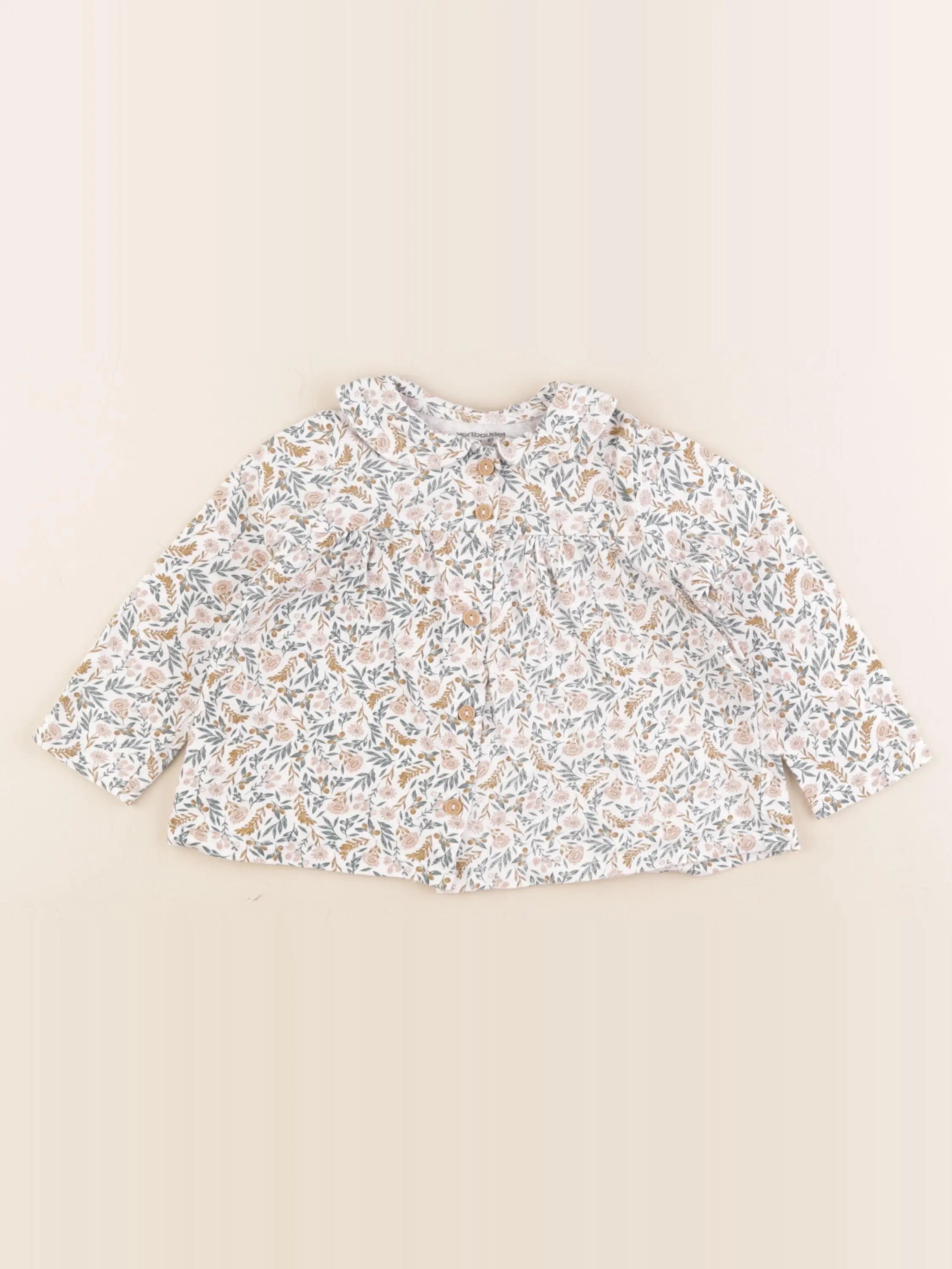 Vertbaudet - tee-shirt blanc, marron - 18 mois