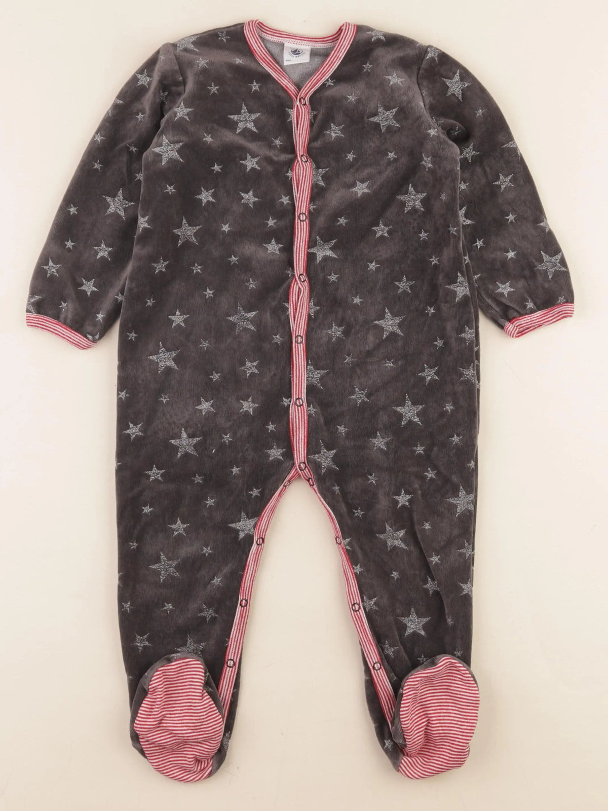Petit Bateau - pyjama velours gris, argent, rouge - 24 mois