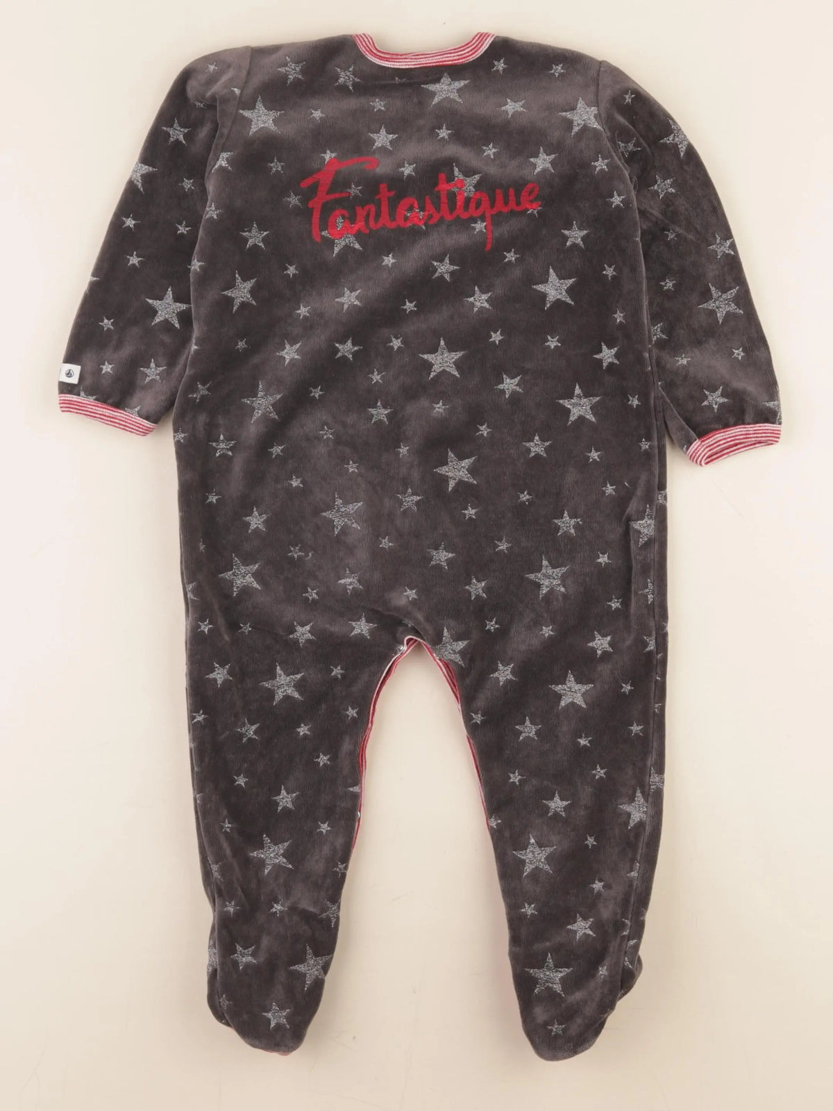 Petit Bateau - pyjama velours gris, argent, rouge - 24 mois