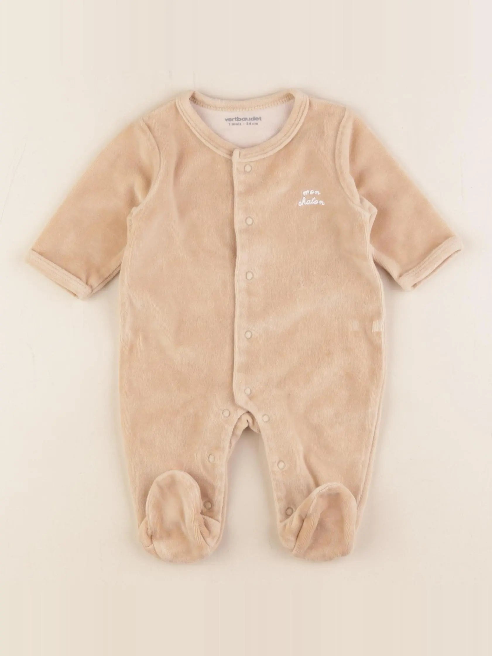 Vertbaudet - pyjama velours marron - 1 mois