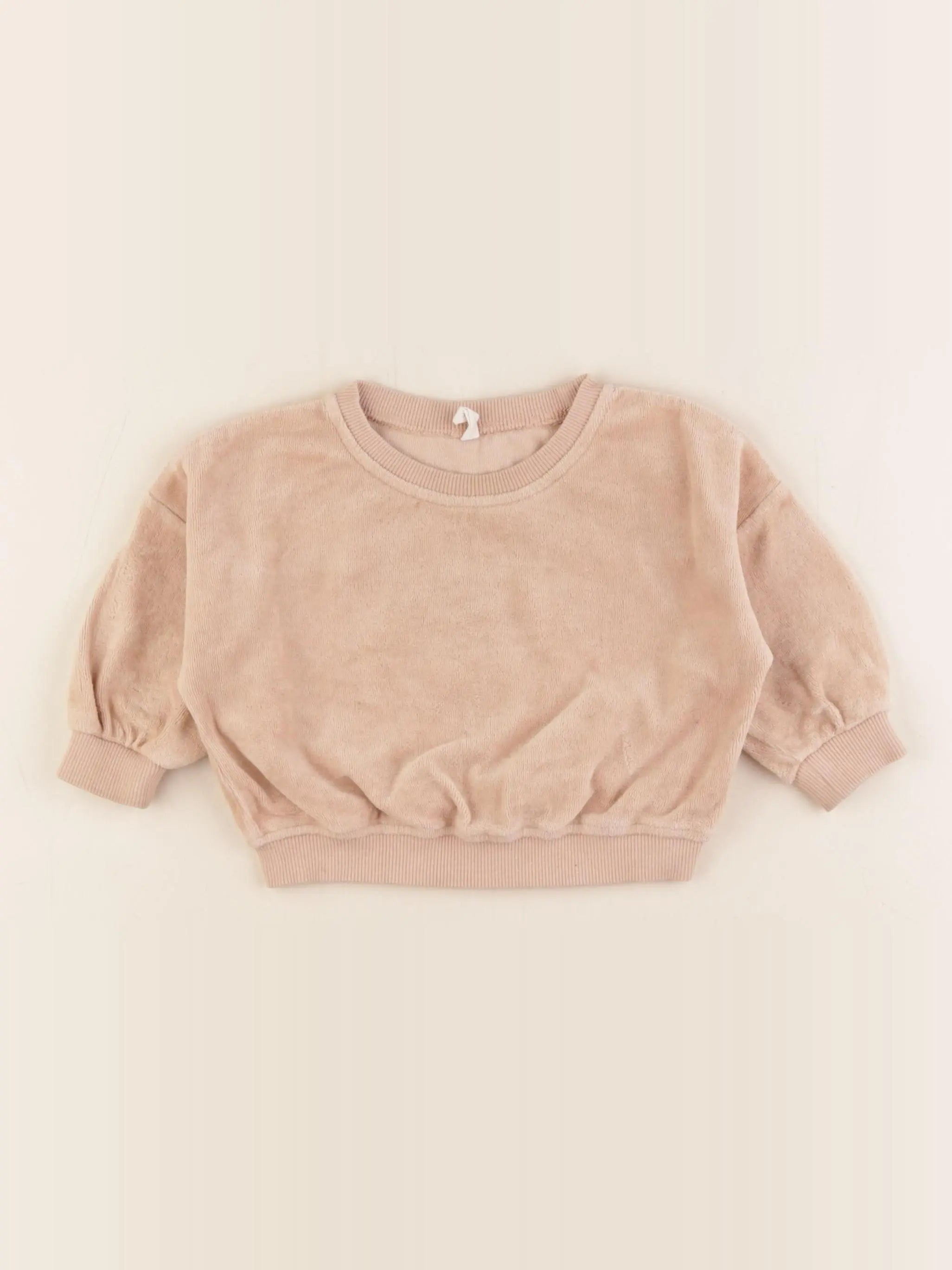 Quincy Mae - sweat velours beige - 6/12 mois