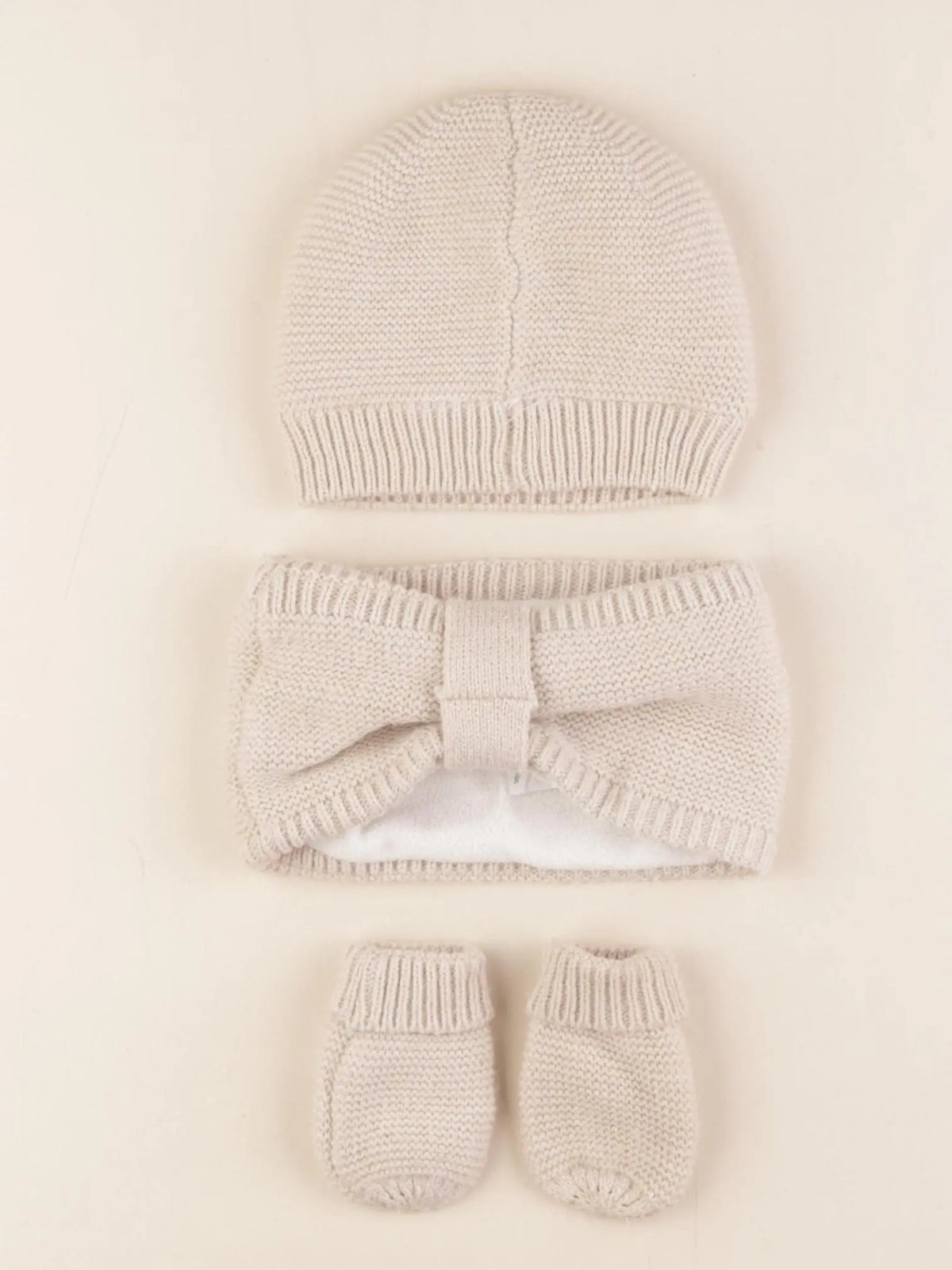 Vertbaudet - ensemble bonnet/moufles/tour de cou beige, or - 12/18 mois