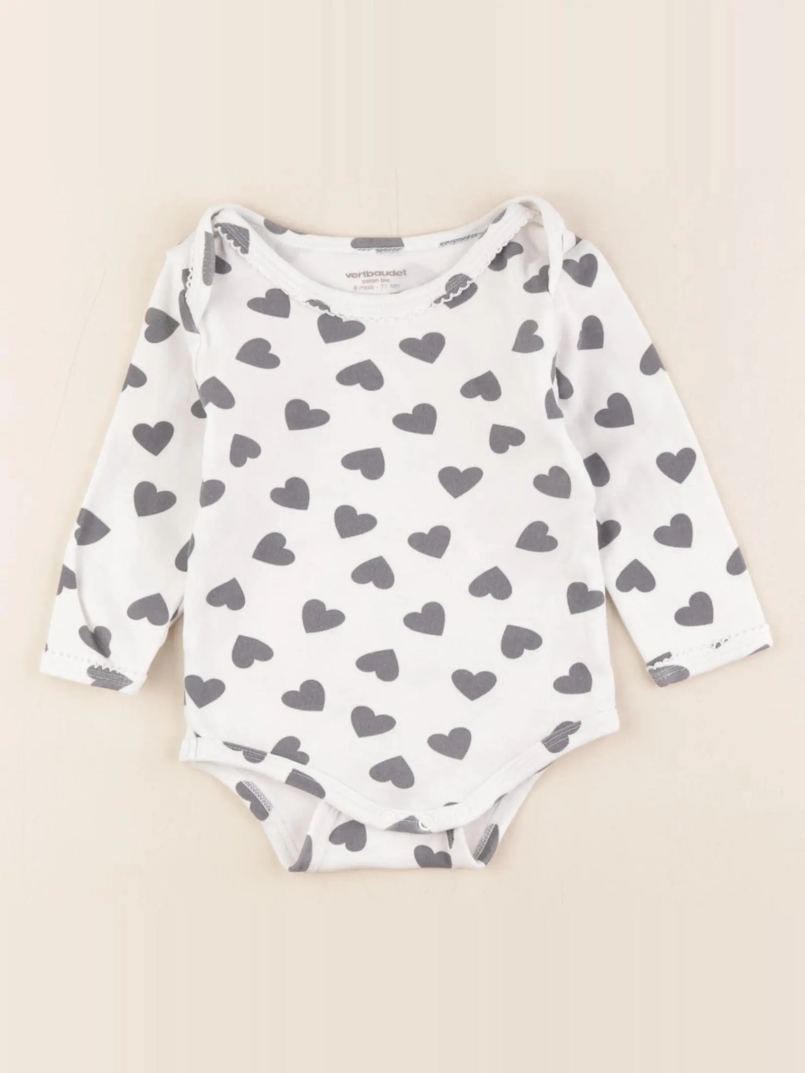 Vertbaudet - body gris, blanc - 9 mois