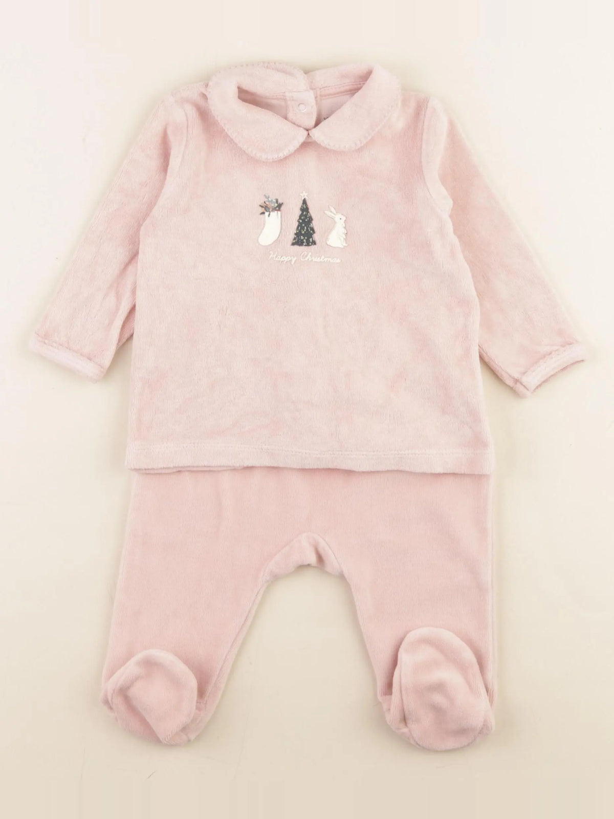 Vertbaudet - pyjama velours rose - 6 mois