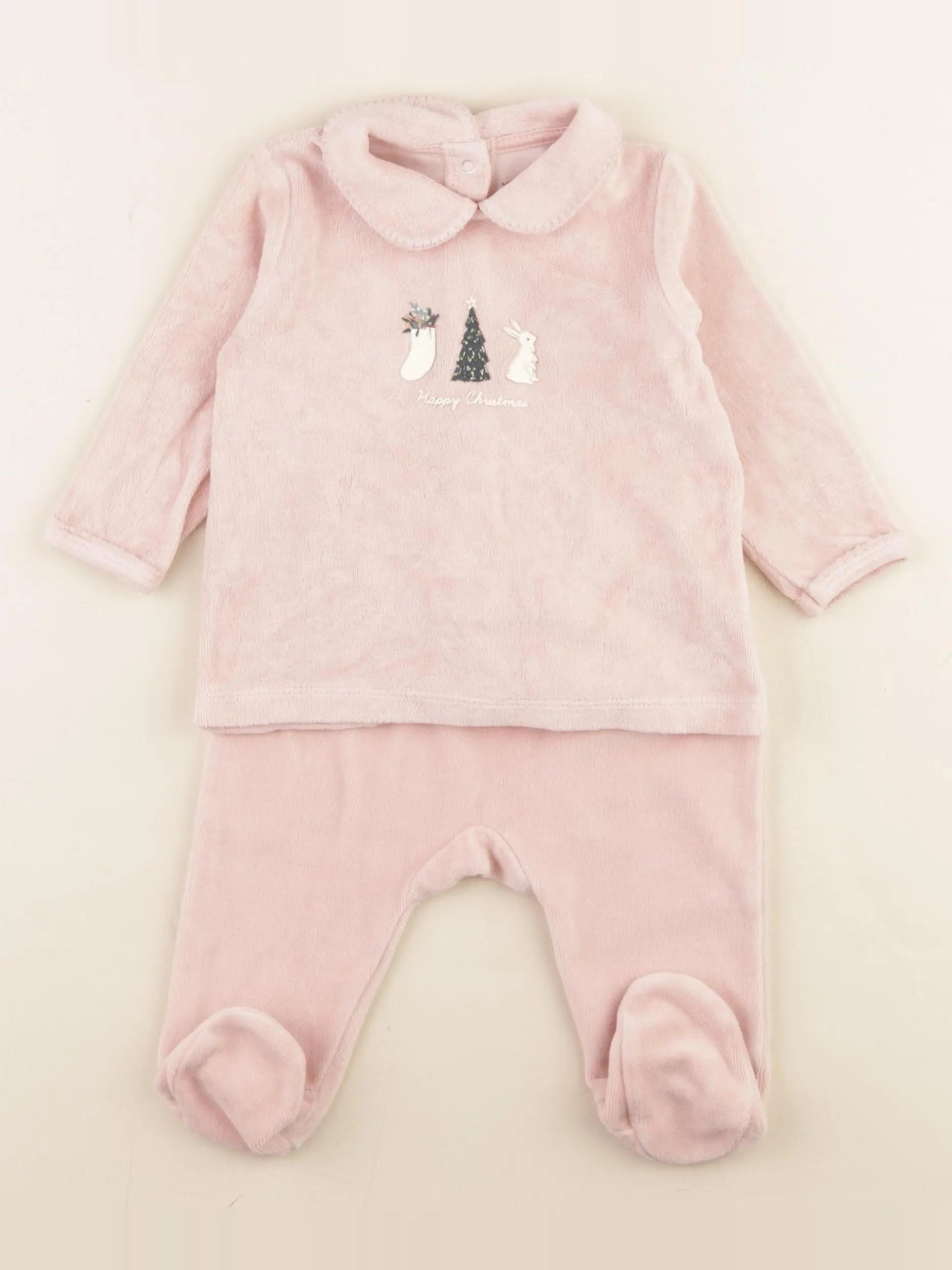 Vertbaudet - pyjama velours rose - 6 mois