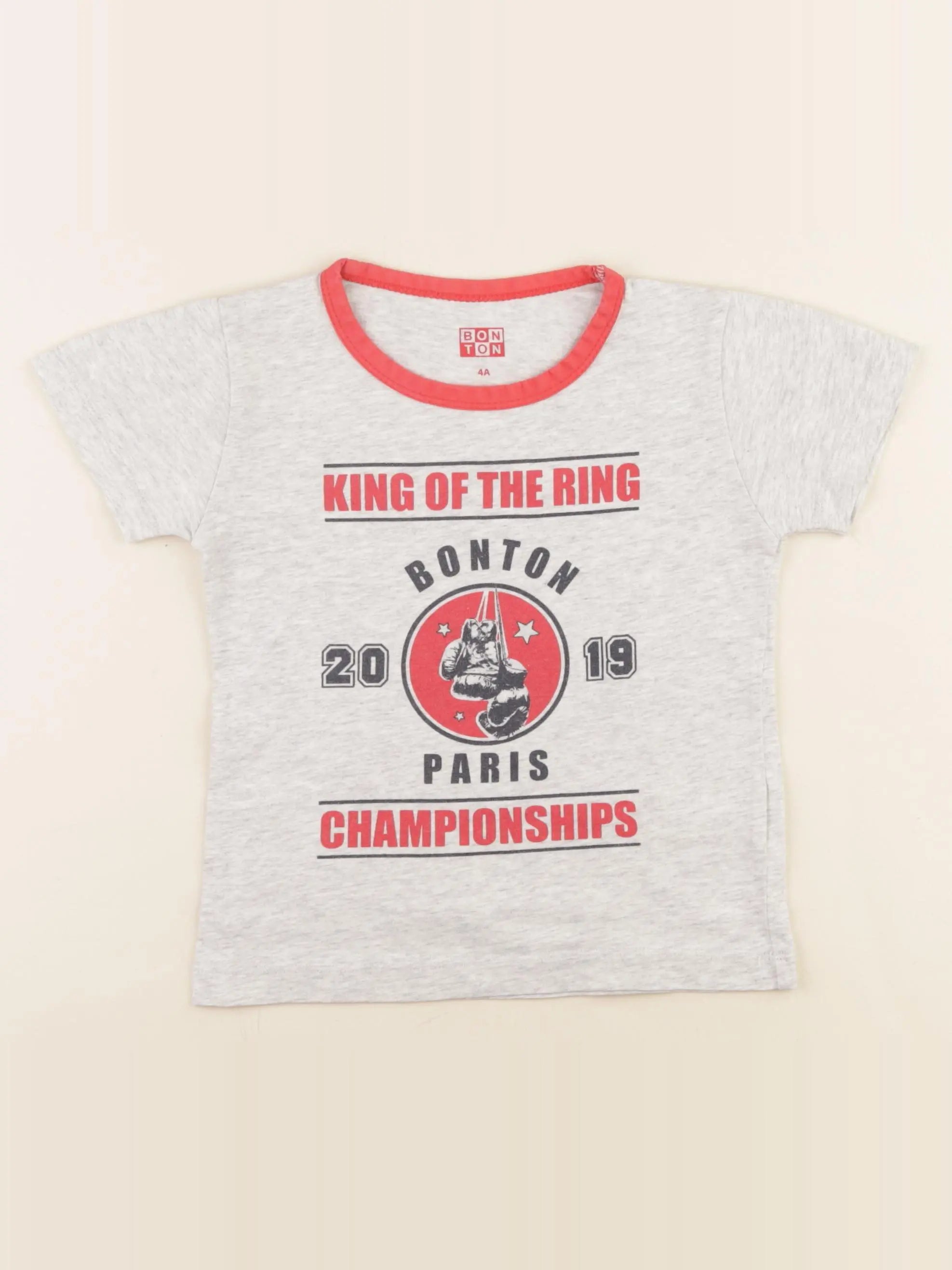 Bonton - tee-shirt gris, rouge - 4 ans
