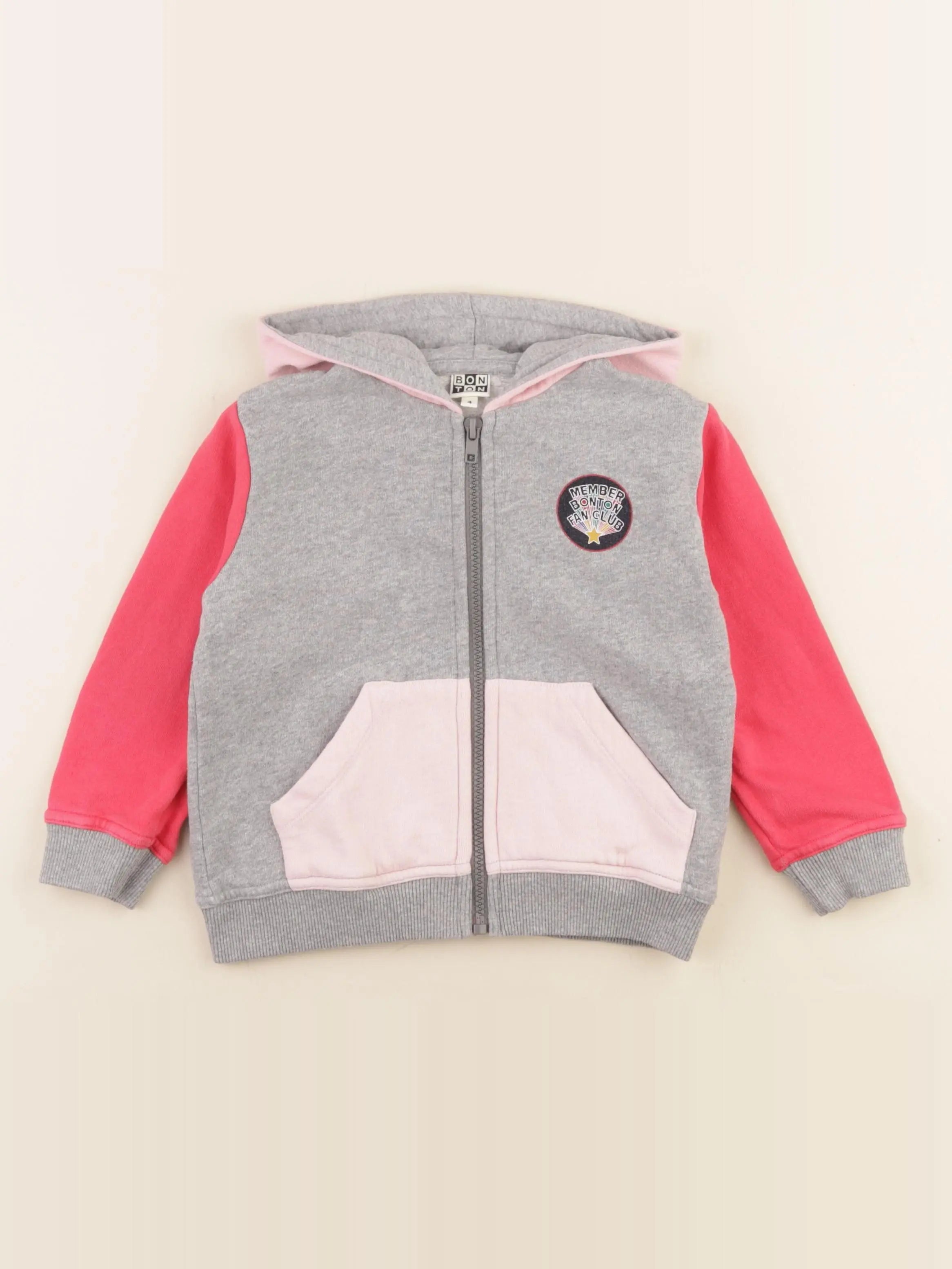 Bonton - sweat gris, rose - 4 ans