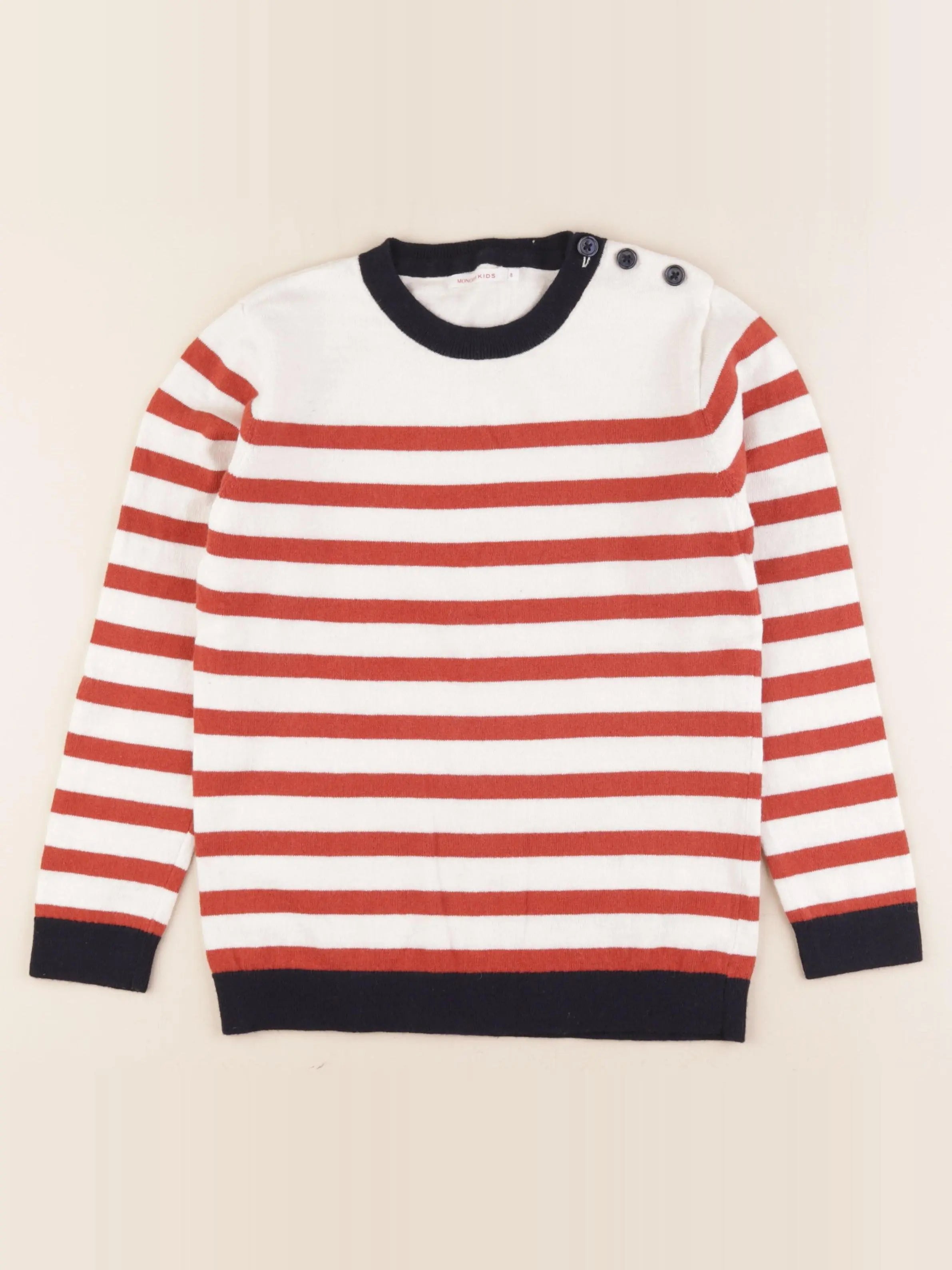 Monoprix - pull blanc, orange - 8 ans