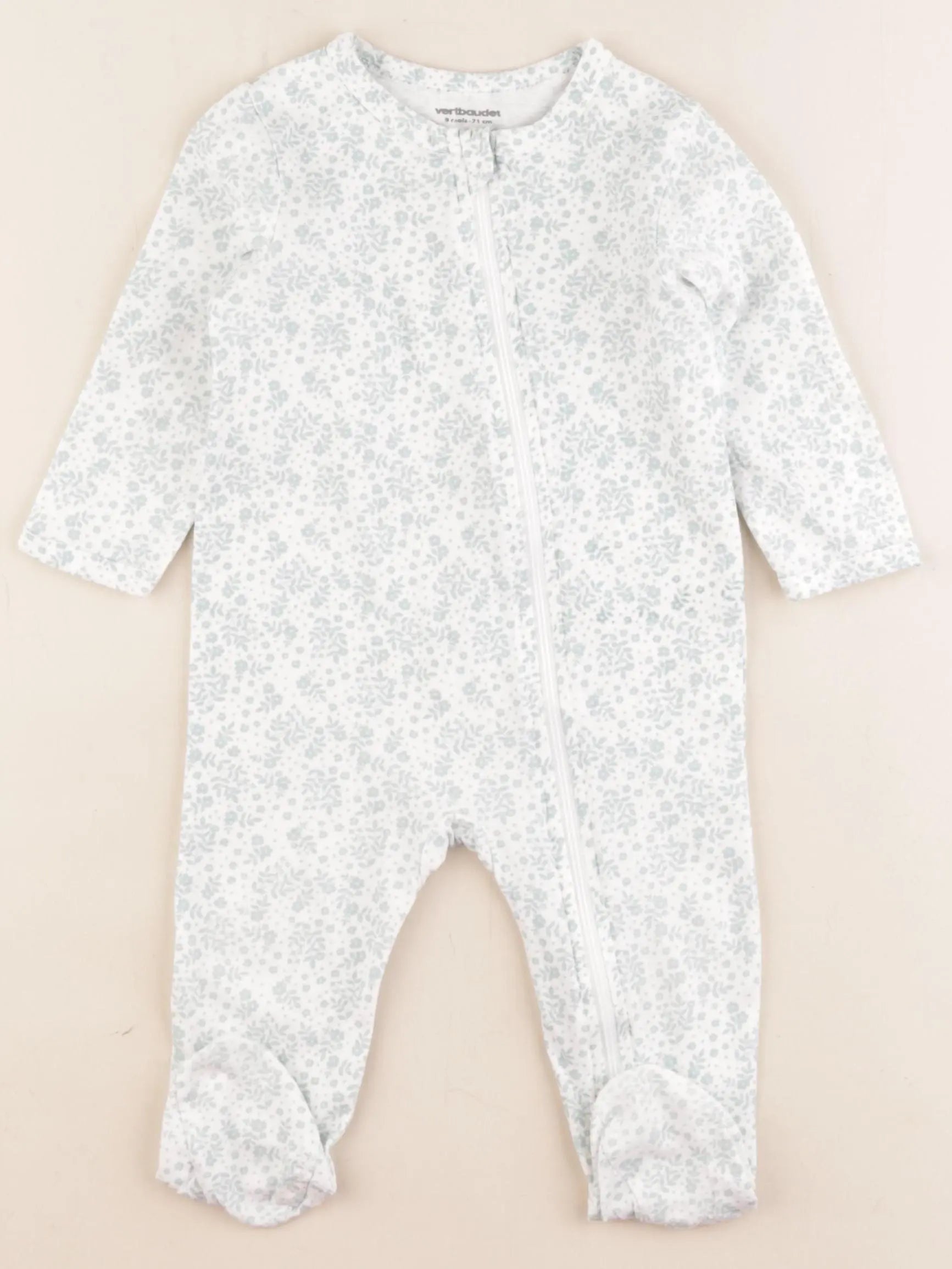 Vertbaudet - pyjama coton blanc, vert - 9 mois