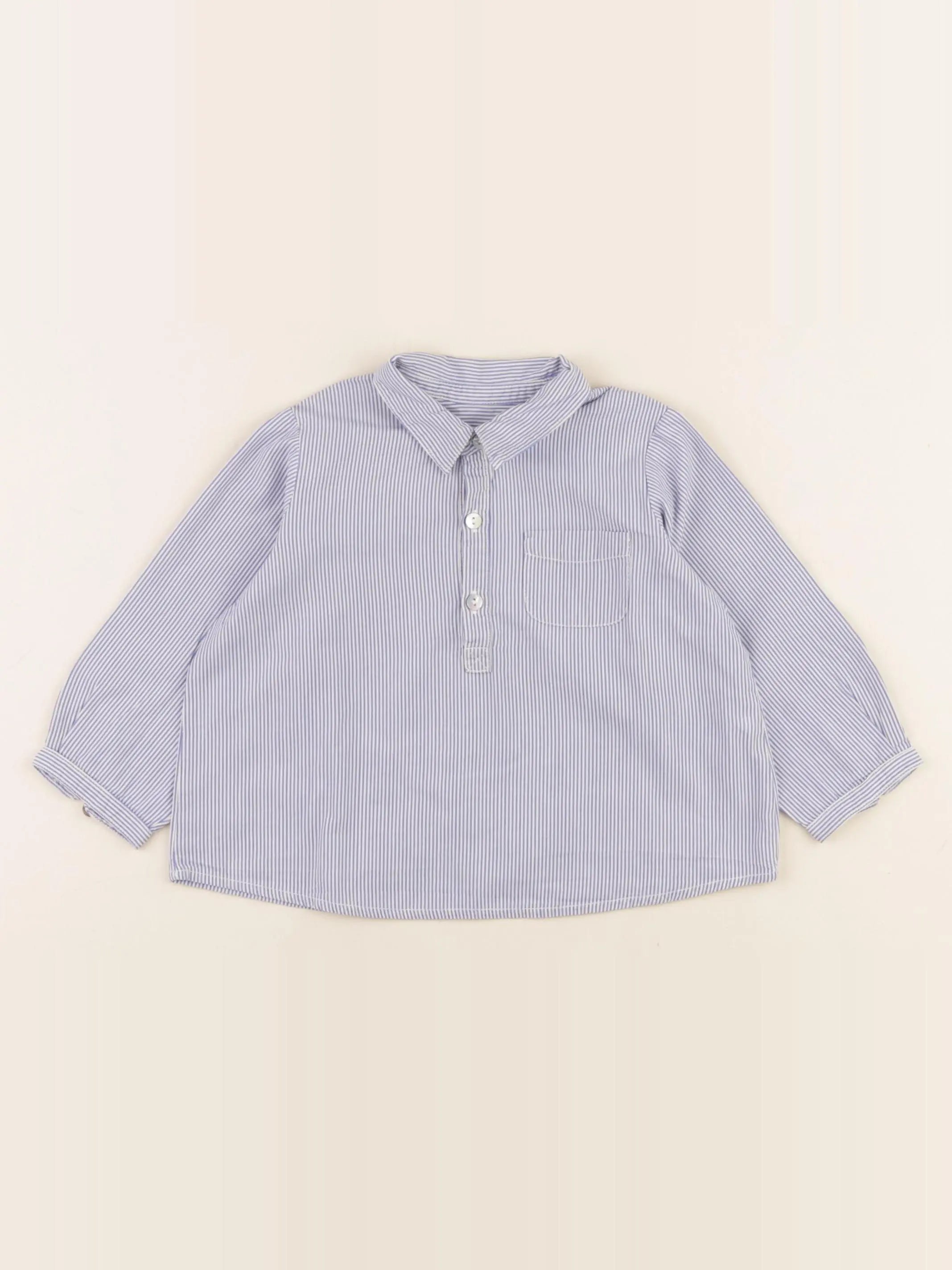 Bonpoint - chemise bleu, blanc - 12 mois