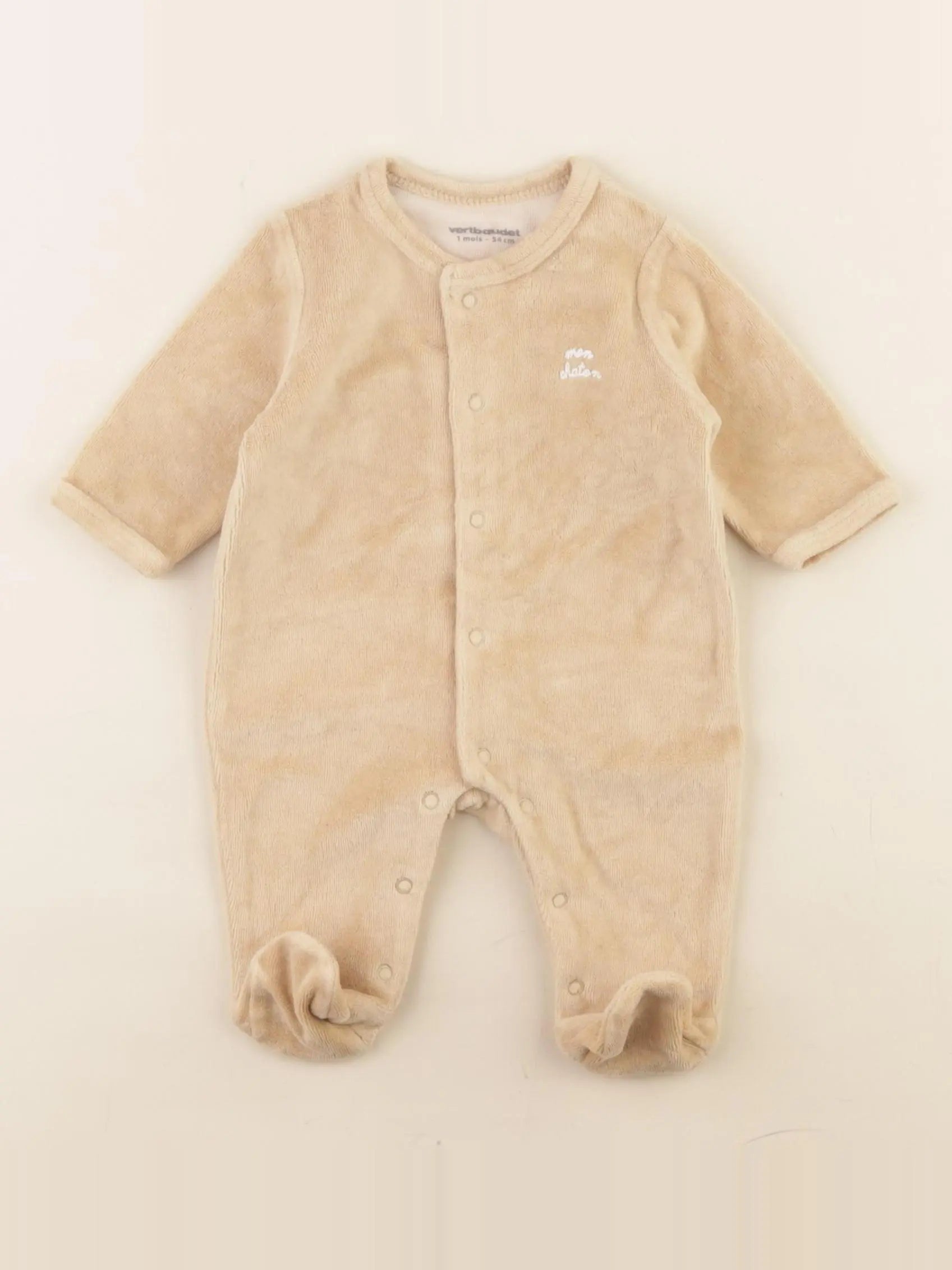 Vertbaudet - pyjama velours beige - 1 mois