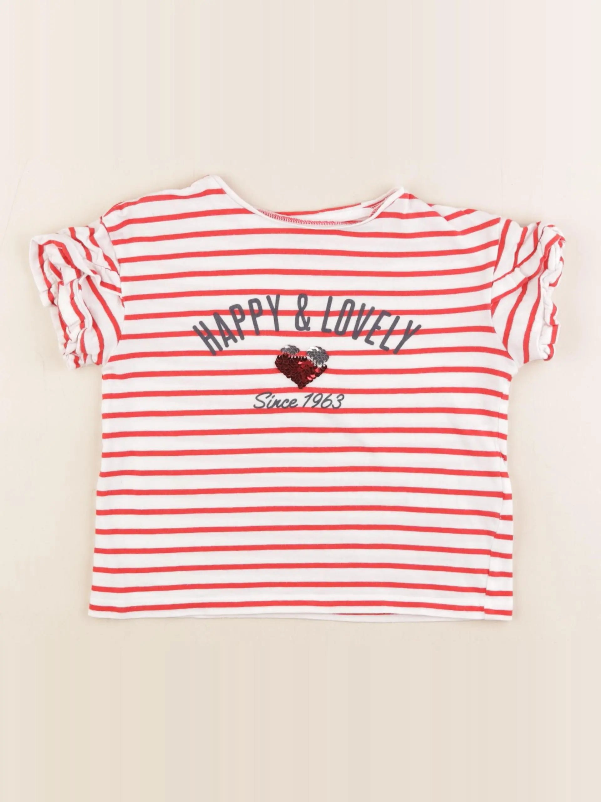 Vertbaudet - tee-shirt blanc, rouge - 5 ans