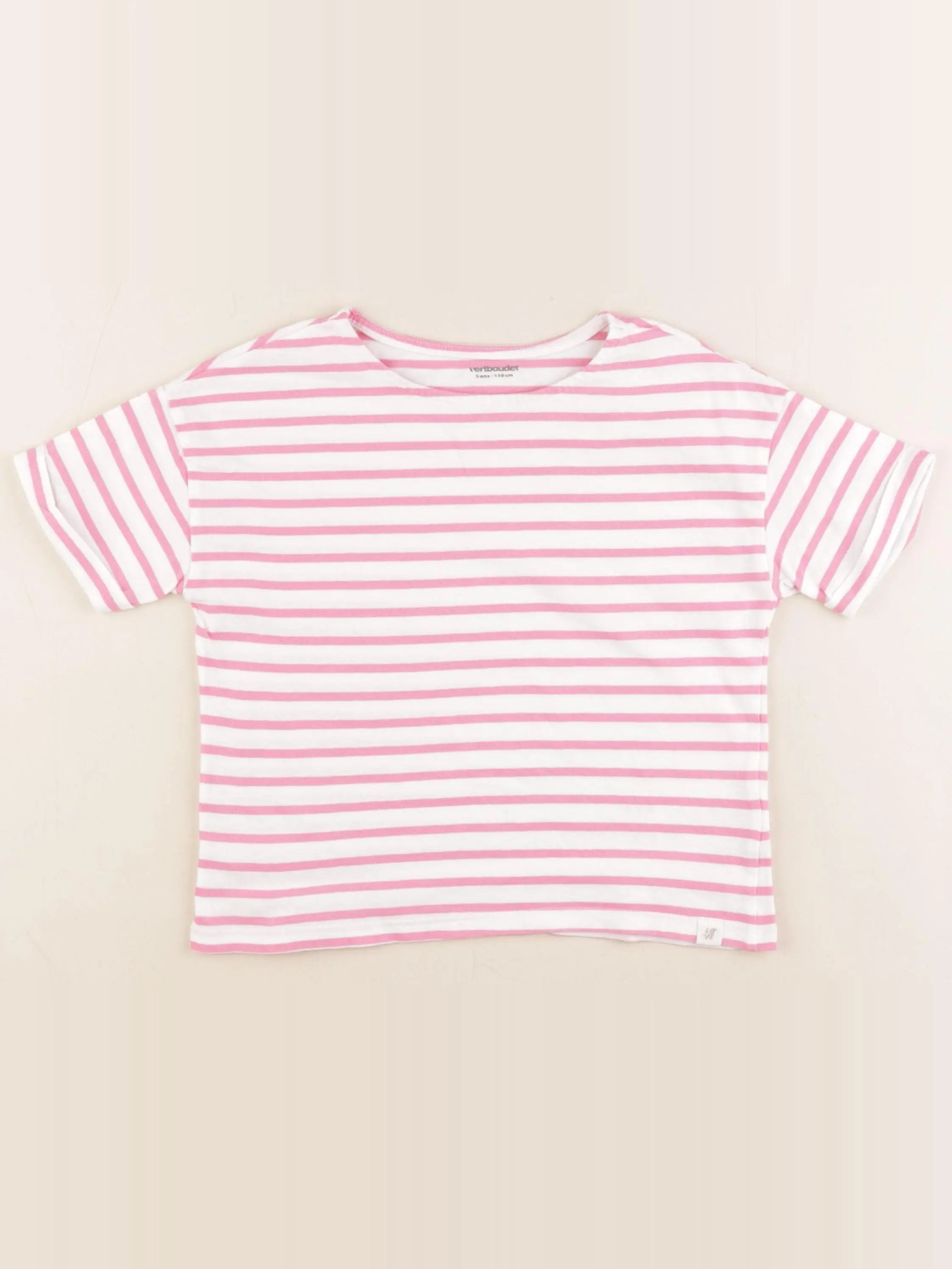 Vertbaudet - tee-shirt blanc, rose - 5 ans