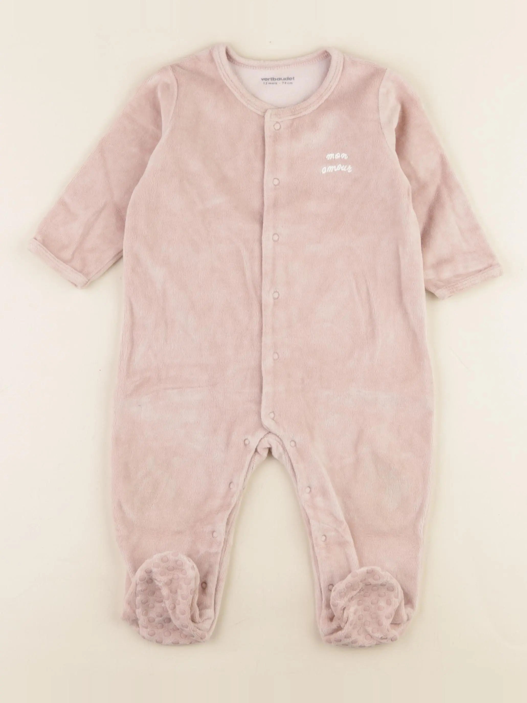 Vertbaudet - pyjama velours rose - 12 mois