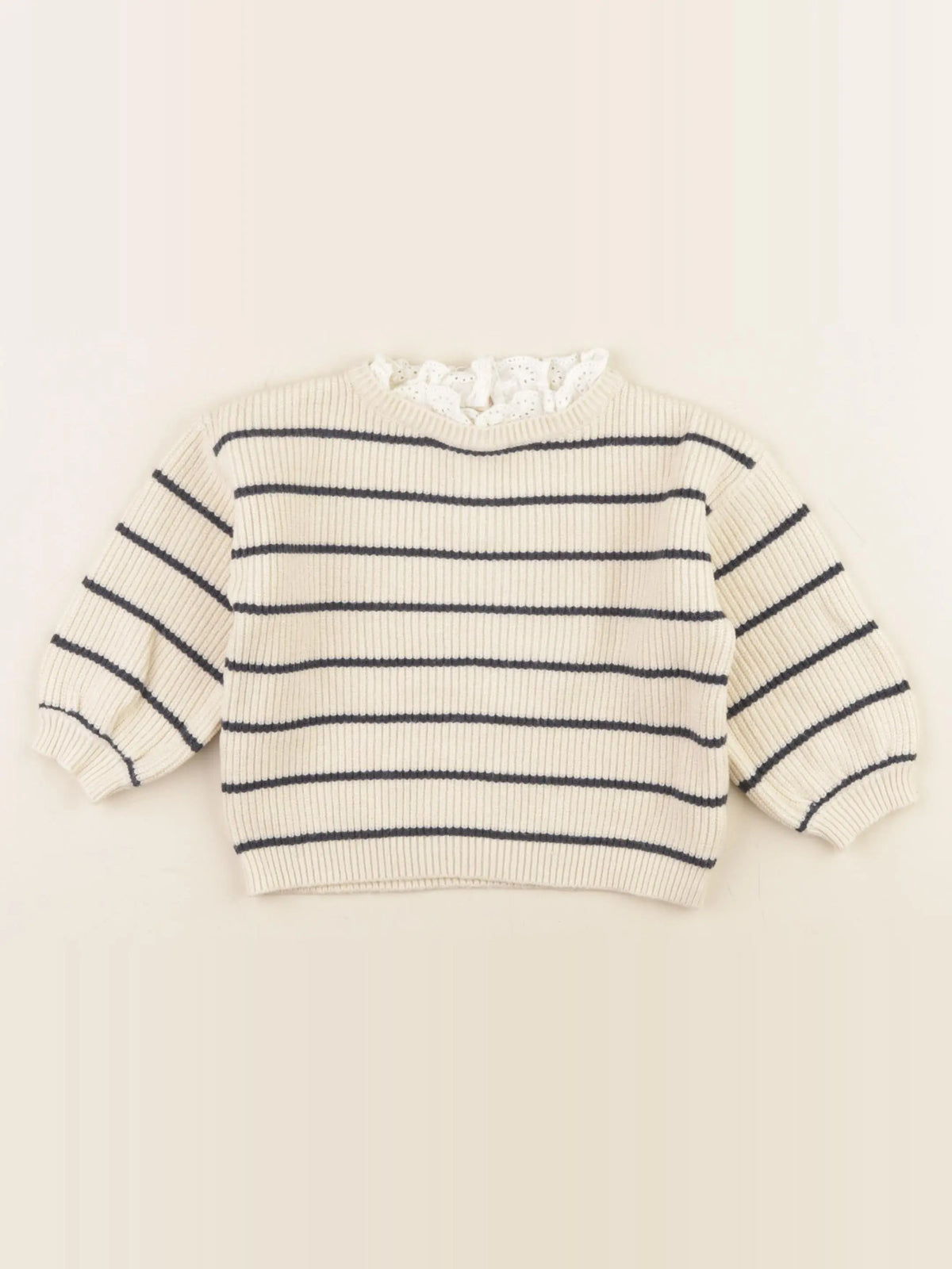 Vertbaudet - pull beige, bleu - 12 mois