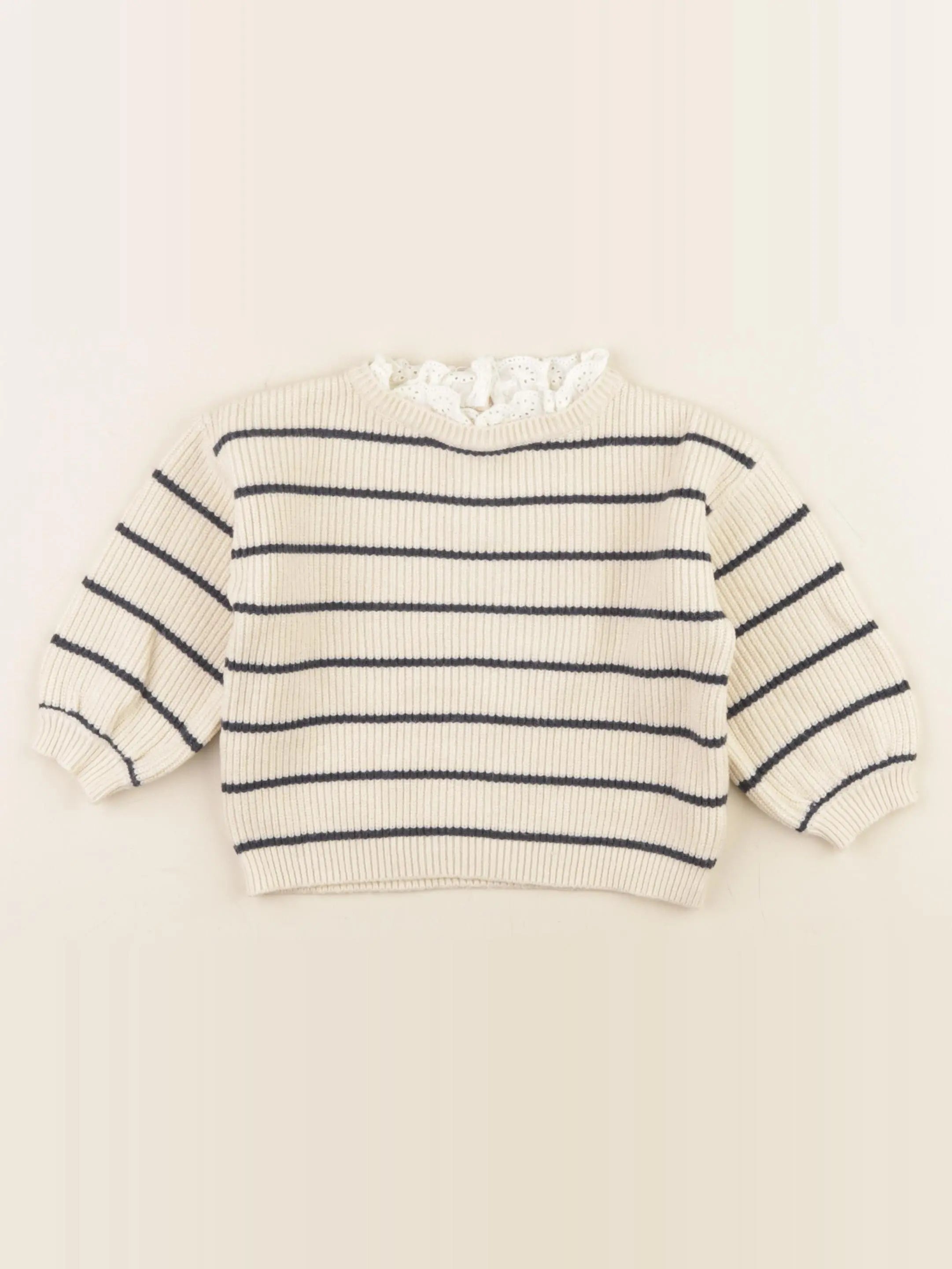 Vertbaudet - pull beige, bleu - 12 mois