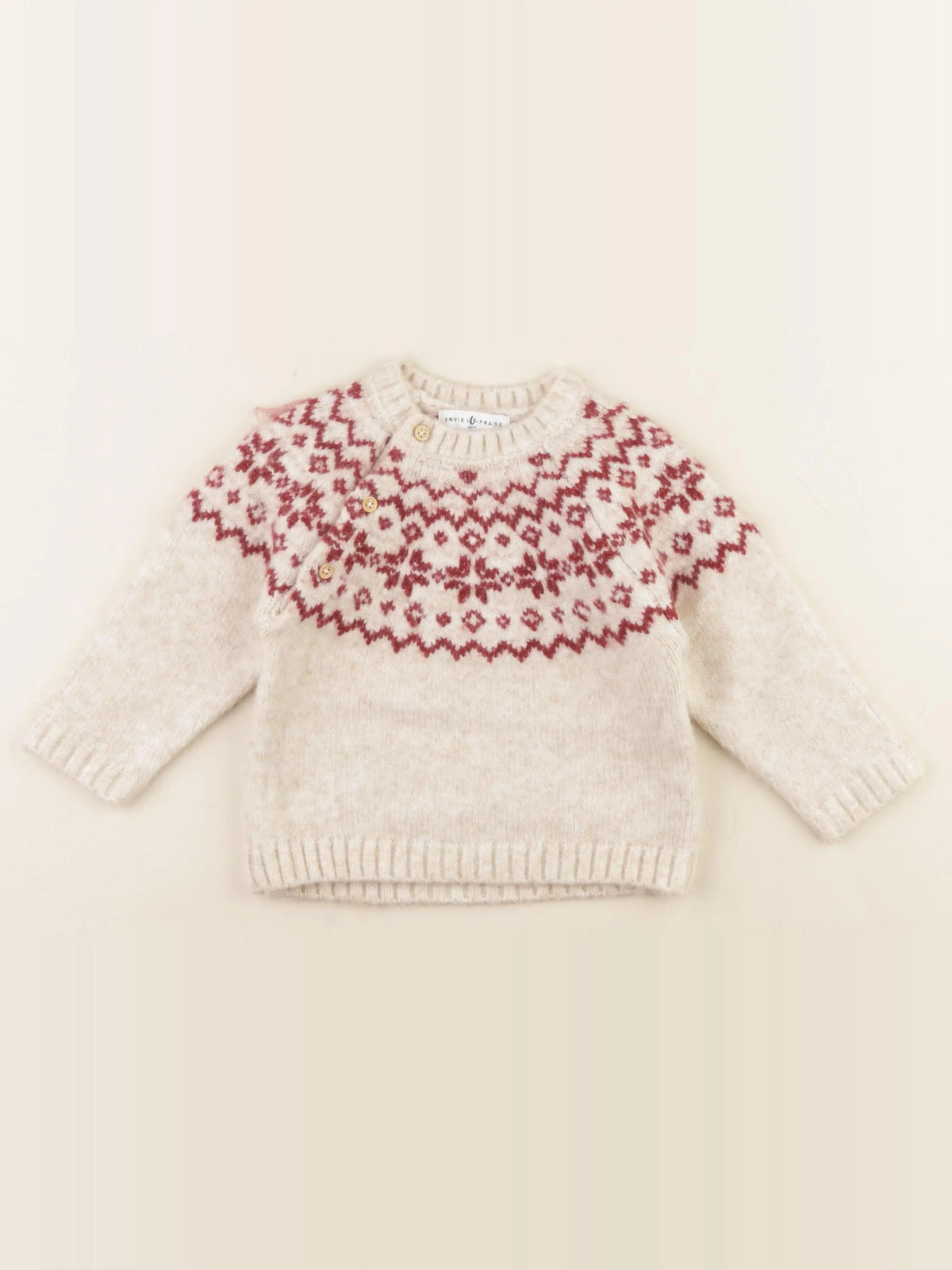 Vertbaudet - pull beige, rouge - 12 mois