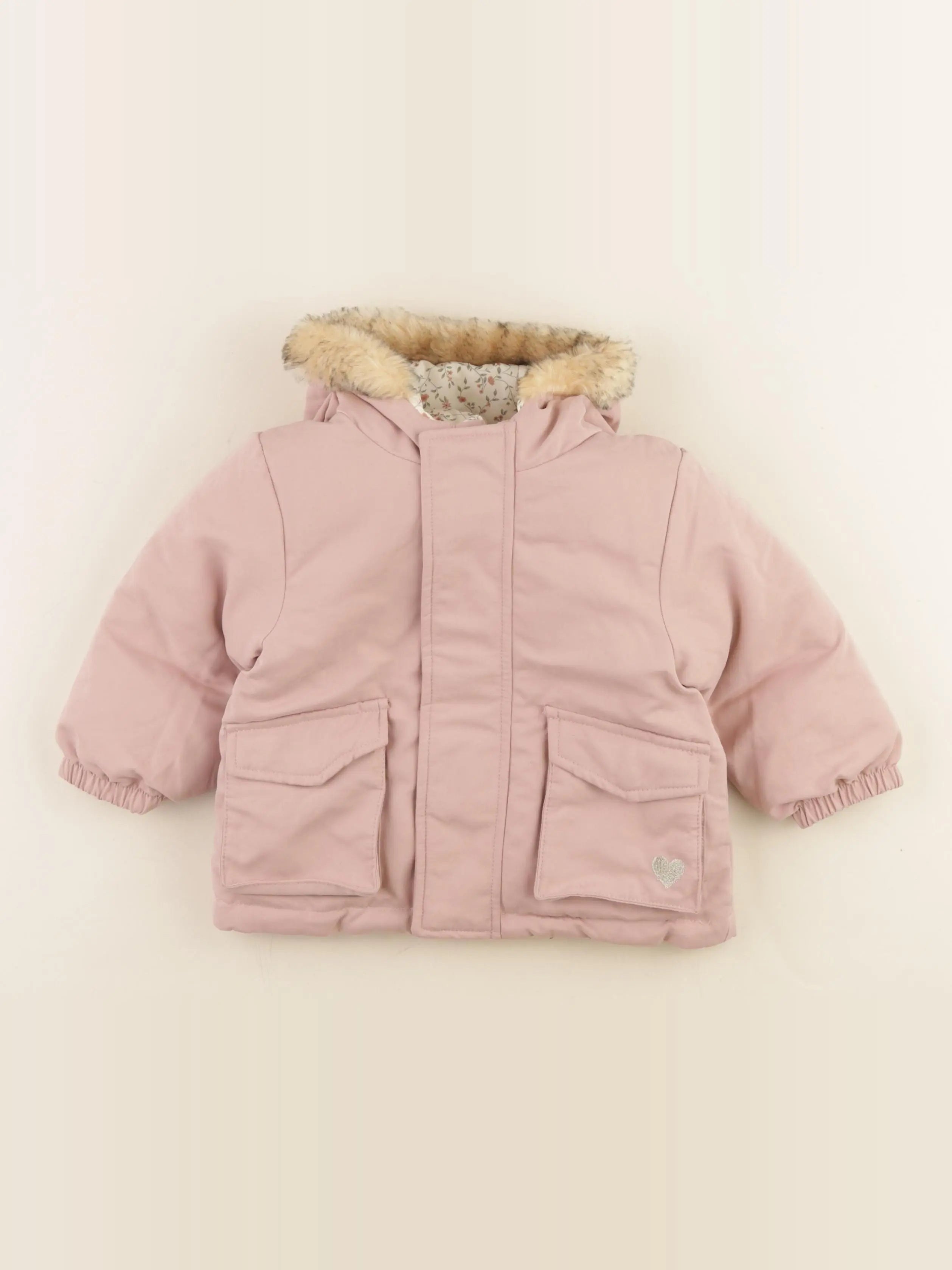 Vertbaudet - doudoune réversible rose, beige - 12 mois