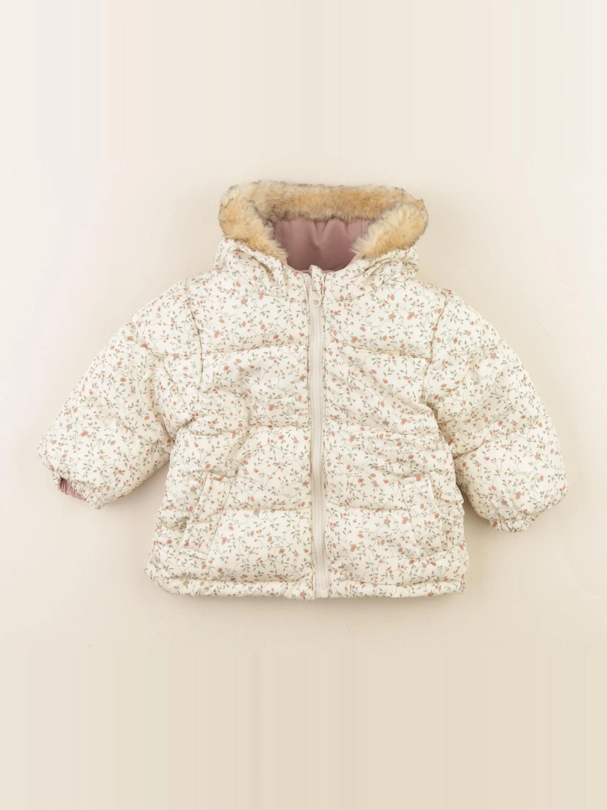 Vertbaudet - doudoune réversible rose, beige - 12 mois