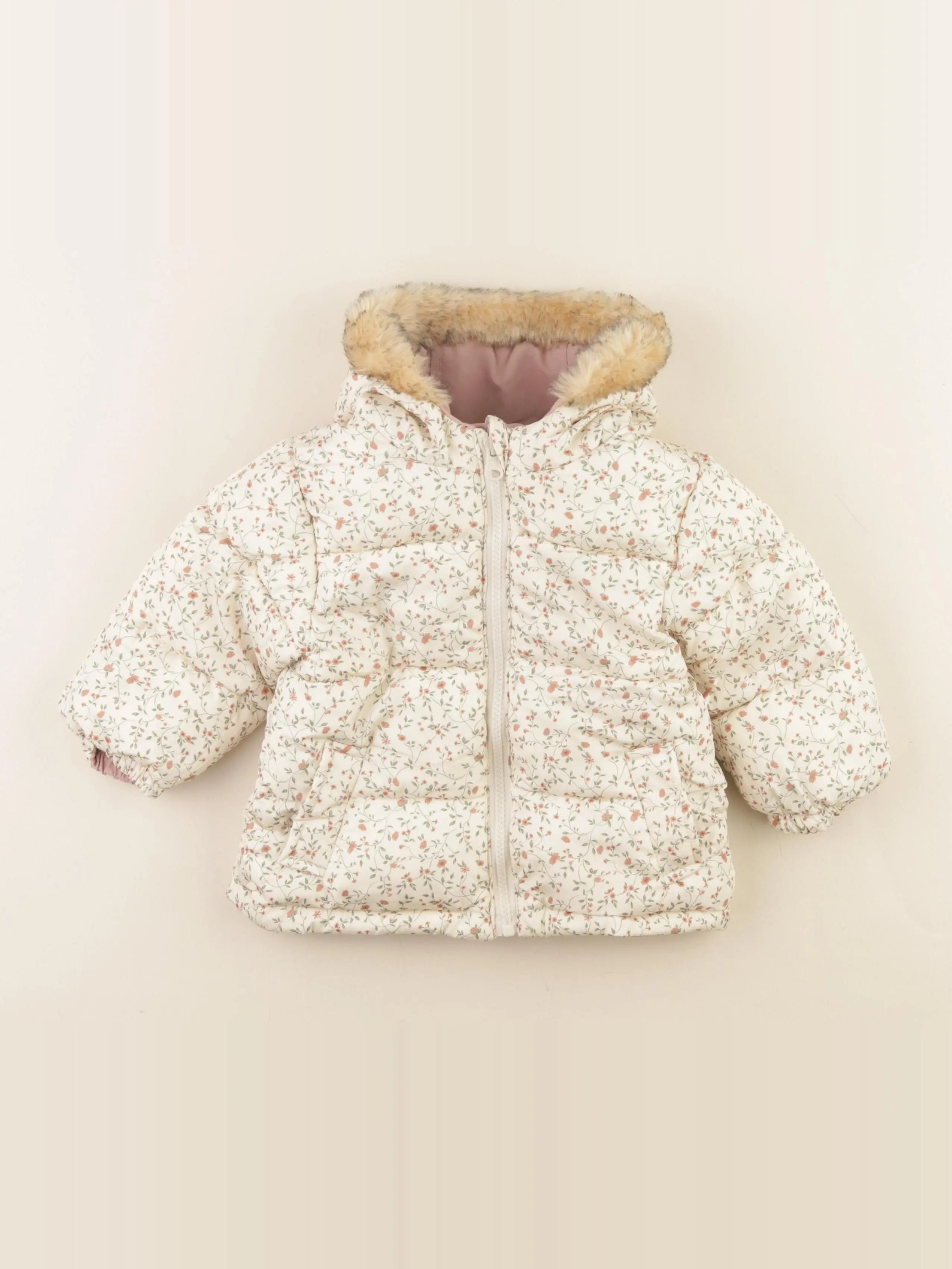 Vertbaudet - doudoune réversible rose, beige - 12 mois