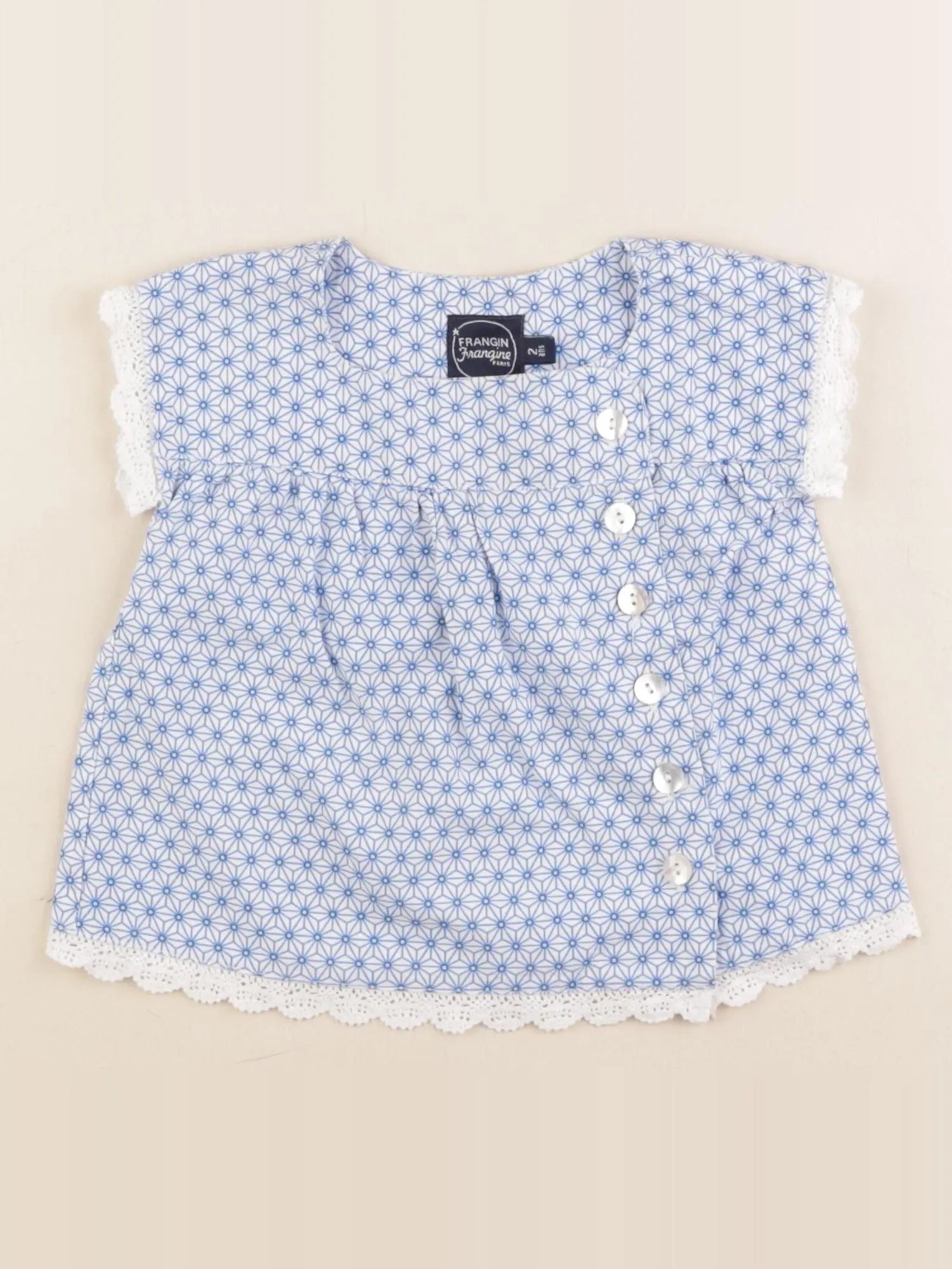 Frangin Frangine - blouse blanc, bleu - 2 ans