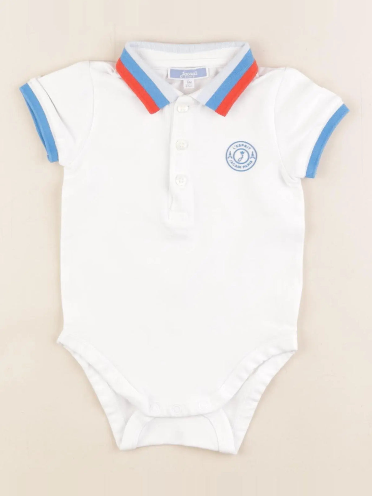 Jacadi - body à col blanc, bleu - 6 mois